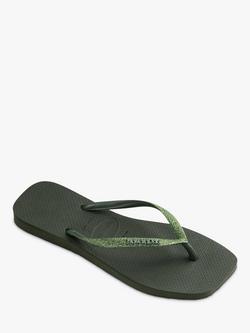 Havaianas Square Toe Glitter Flip Flops - view 2, Olive Green