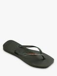 Havaianas Square Toe Metallic Logo Flip Flops, Olive Green