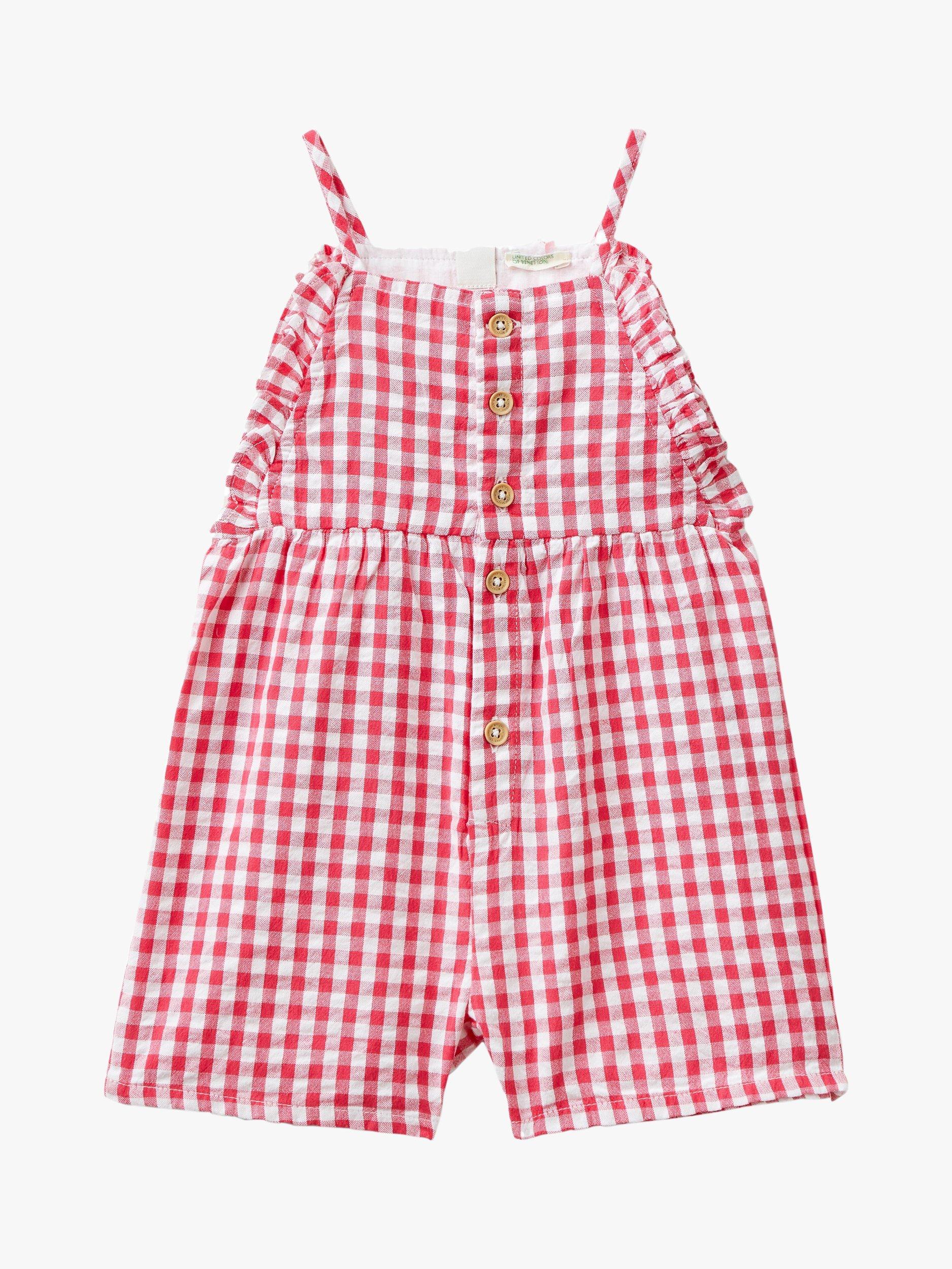 Benetton Baby Check Seersucker Salopettes, Fuchsia