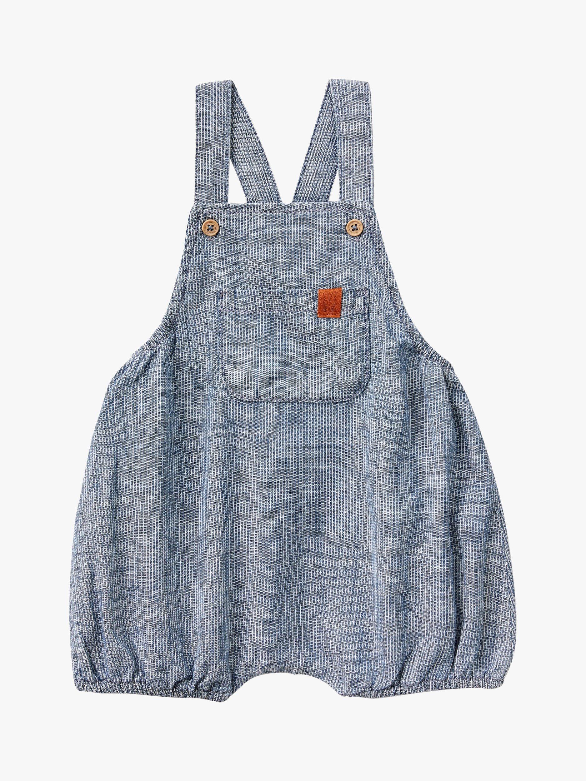 Benetton Baby Micro Stripe Chambray Denim Pocket Detail Salopettes, Denim