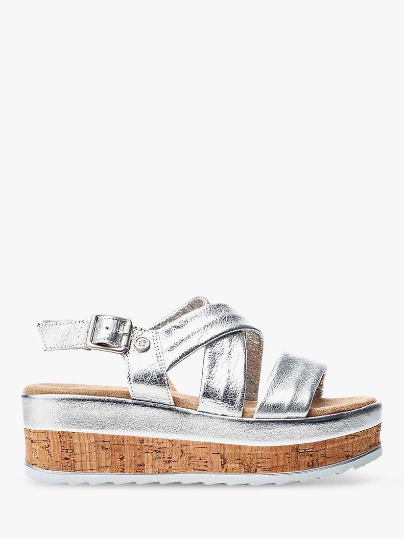 Moda in Pelle Romani Leather Cork Heel Sandals, Silver