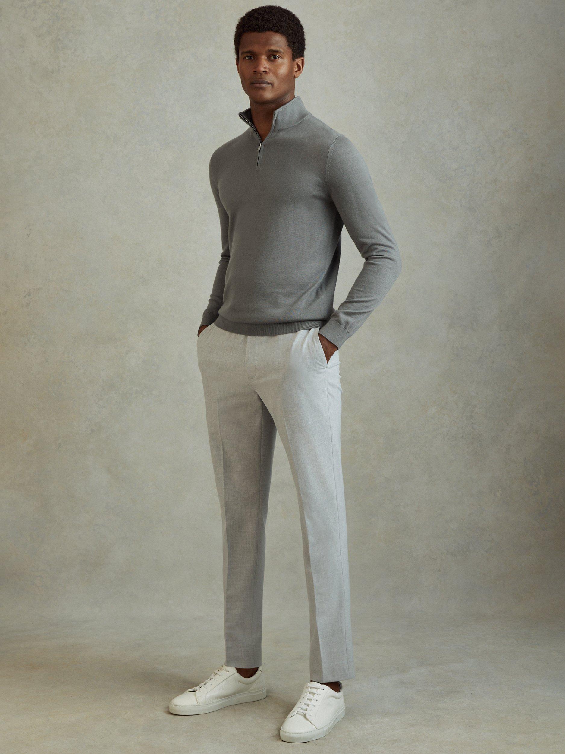 Product image 1 of 5, which shows Reiss Blackhall Wool Zip Neck Jumper, Dusty Green, XS