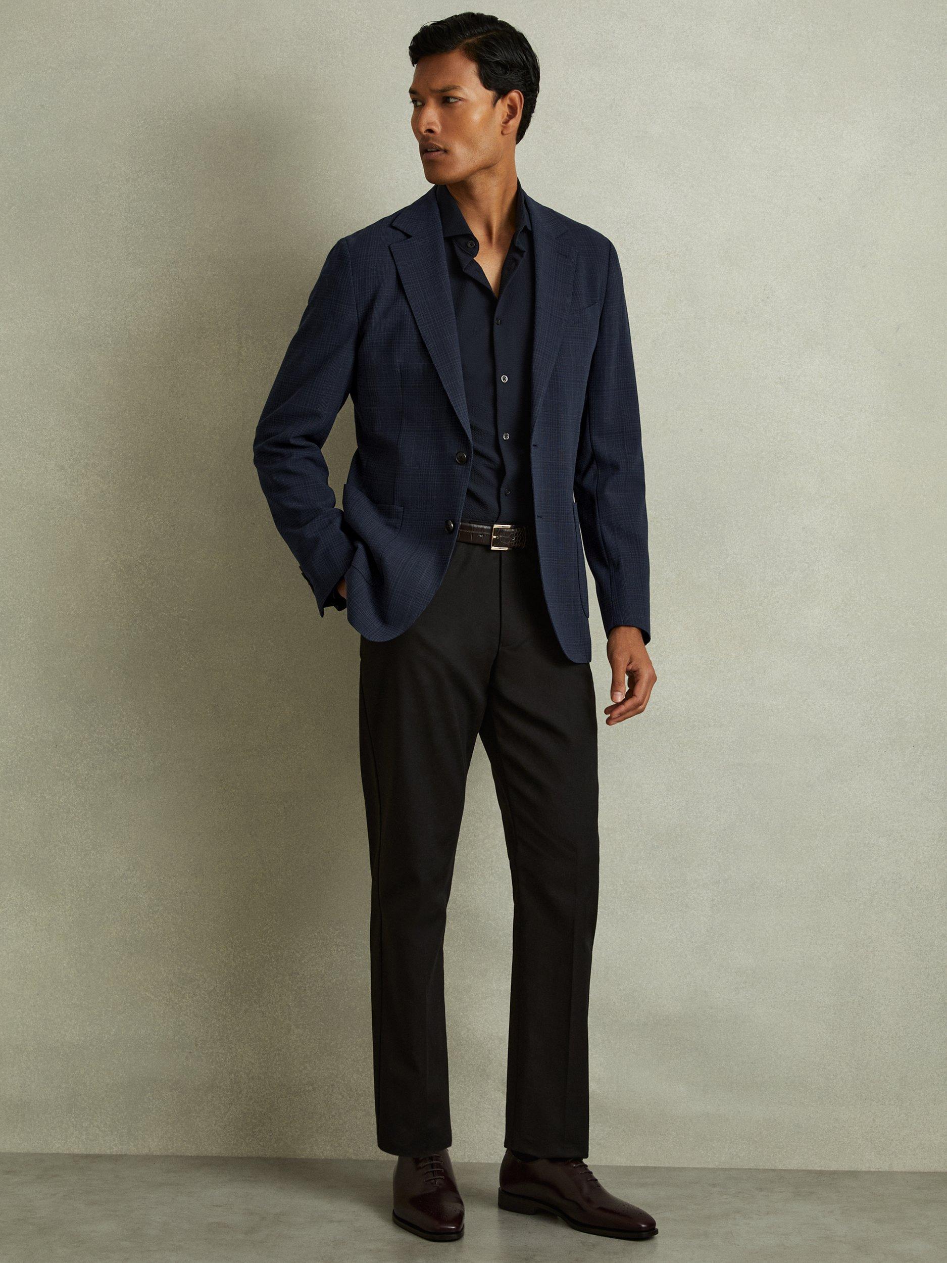 Reiss Charles Checked Single Breasted Blazer, Navy