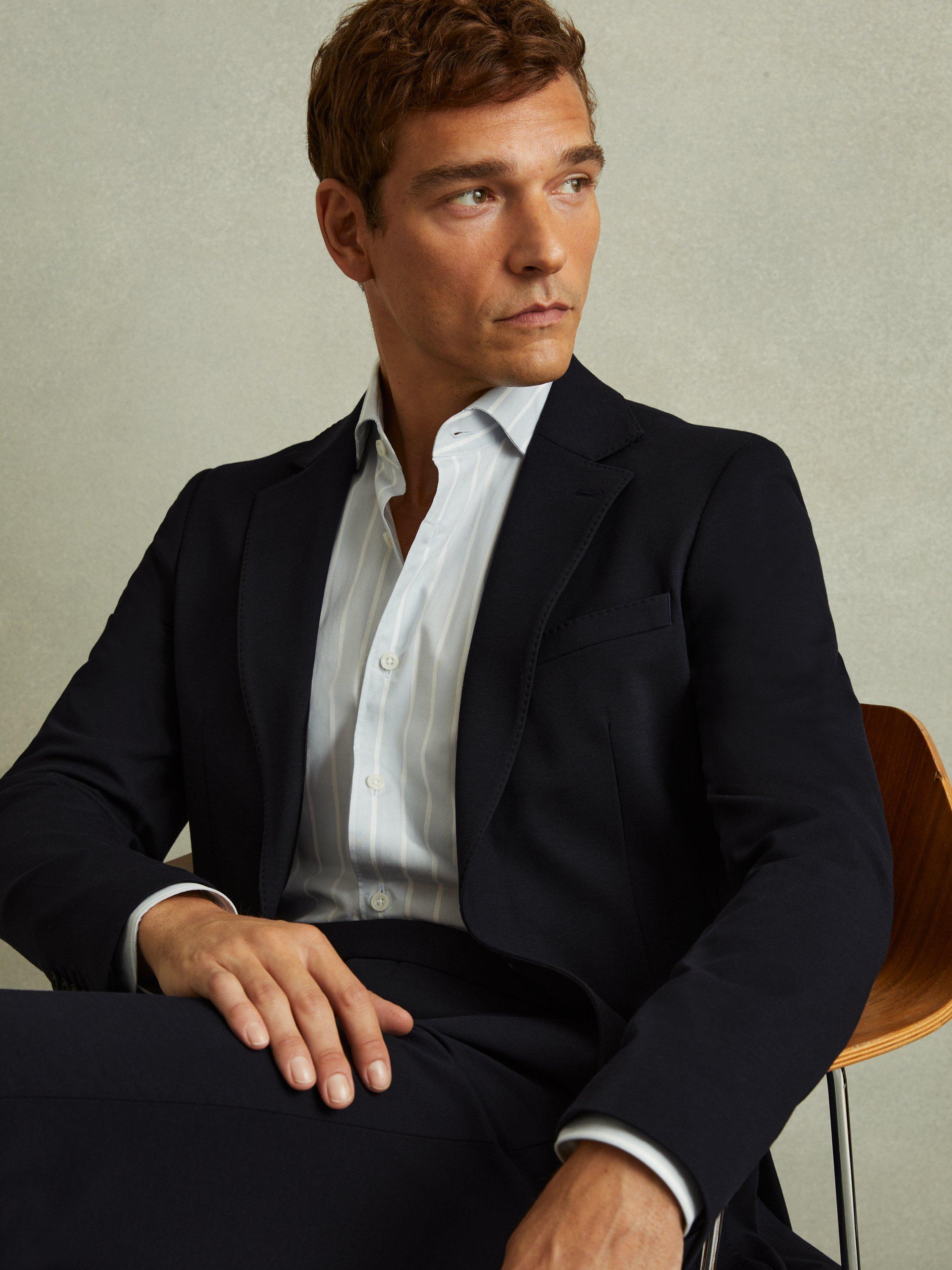 Reiss Trial Stretch Jersey Single Breasted Blazer, Navy