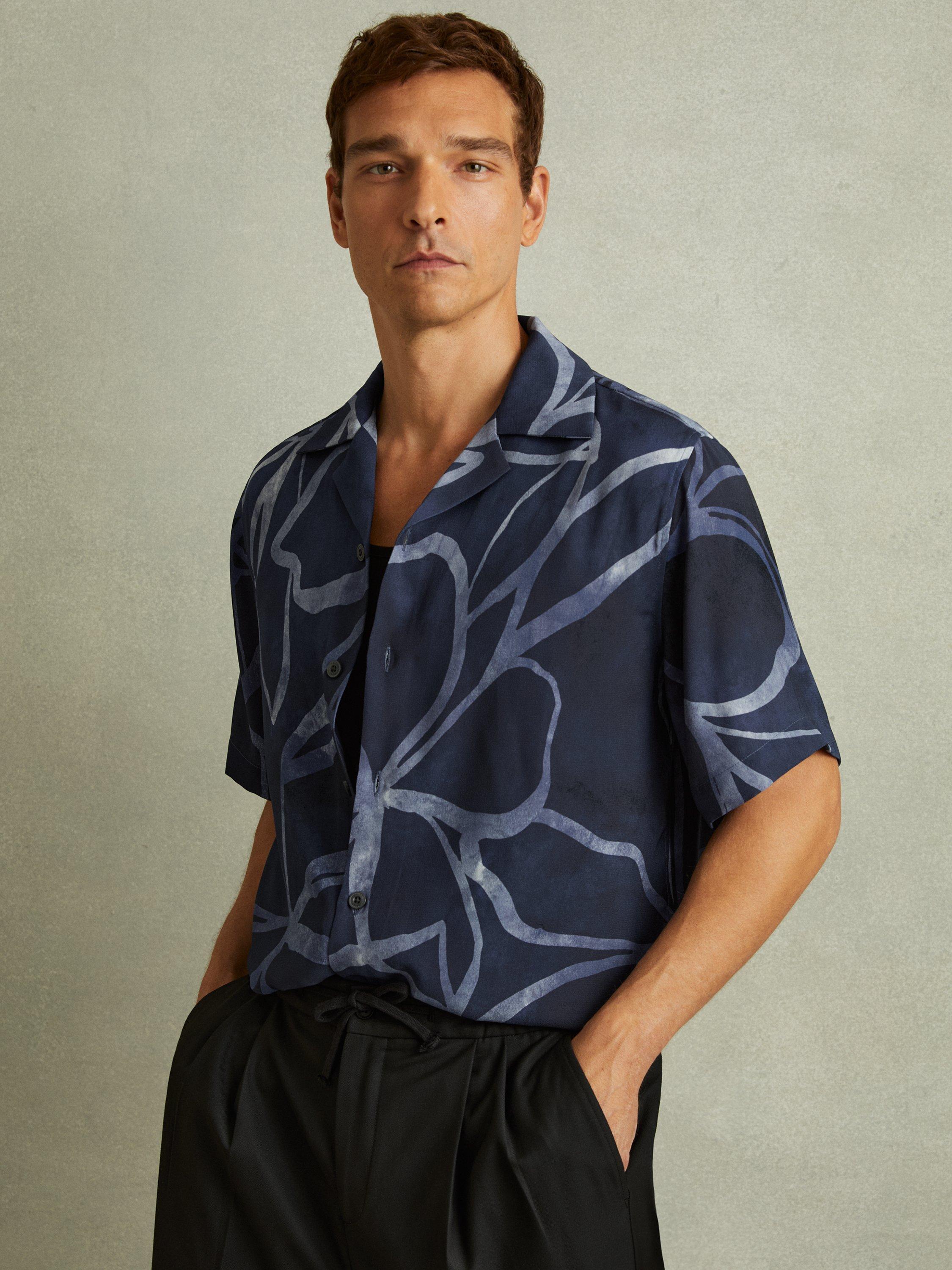 Reiss Jerry Printed Shirt, Indigo Blue