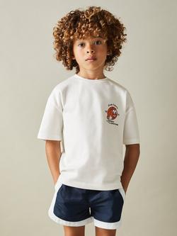 Reiss Kids' Nets Basketball Motif Oversized Cotton T-Shirt, Off White, Off White