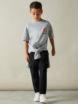 Reiss Kids' Nets Basketball Motif Oversized Cotton T-Shirt, Grey Melange
