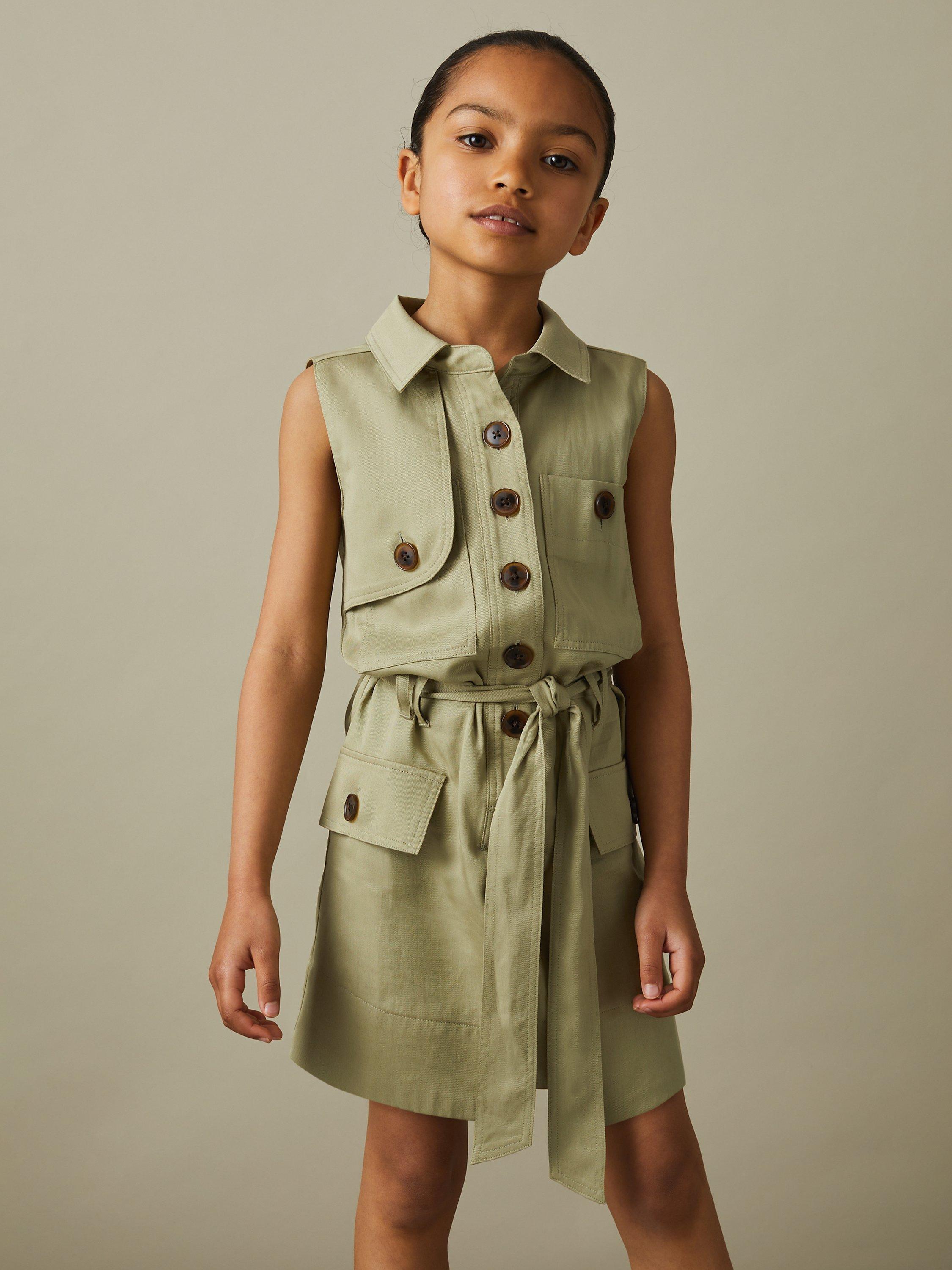 Reiss Kids' Lola Utility Mini Dress, Khaki