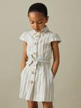 Reiss Kids' Selena Stripe Cotton Silk Blend Dress, Blue