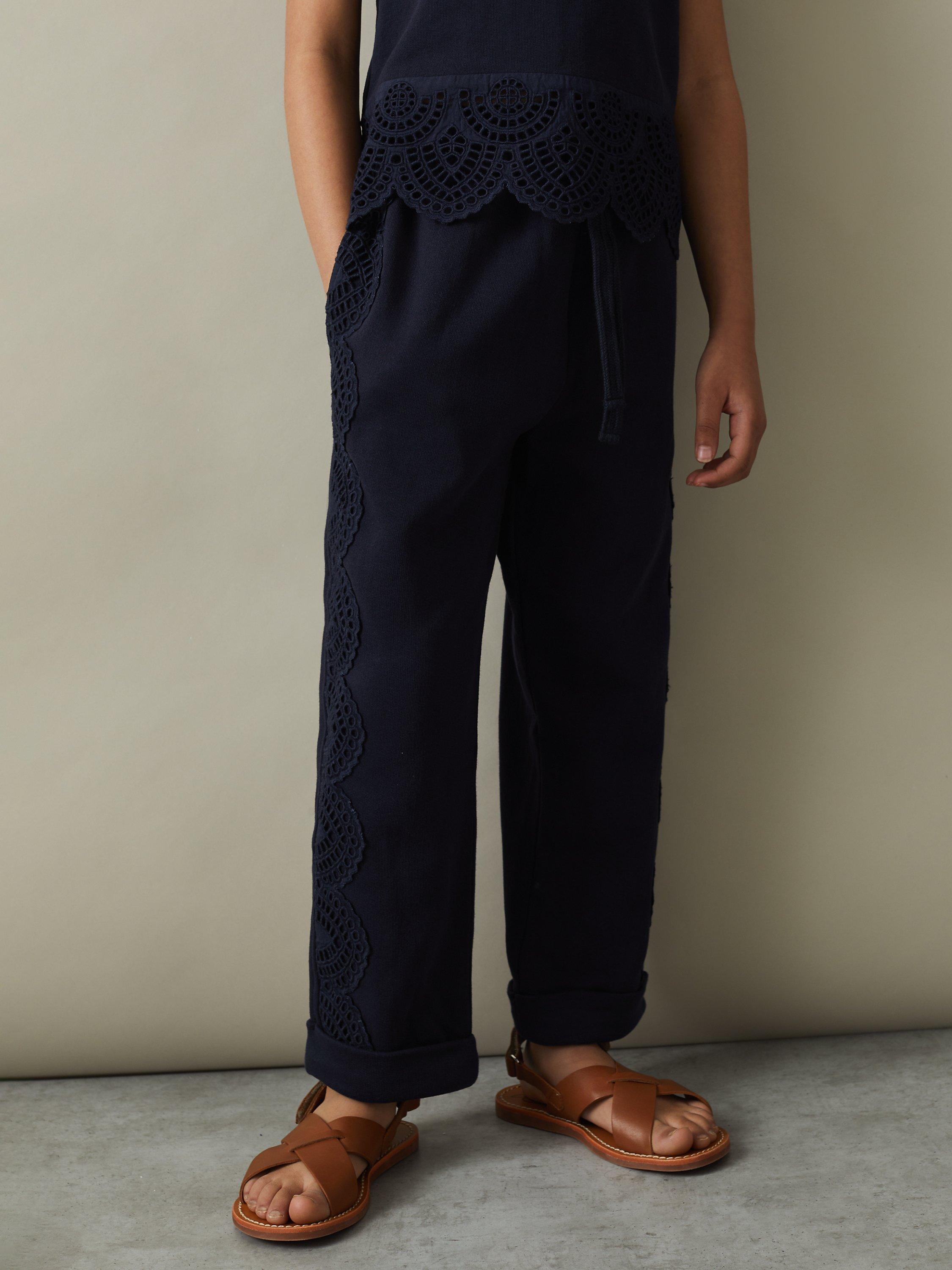 Reiss Kids' Sophie Scallop Embroidered Joggers, Navy