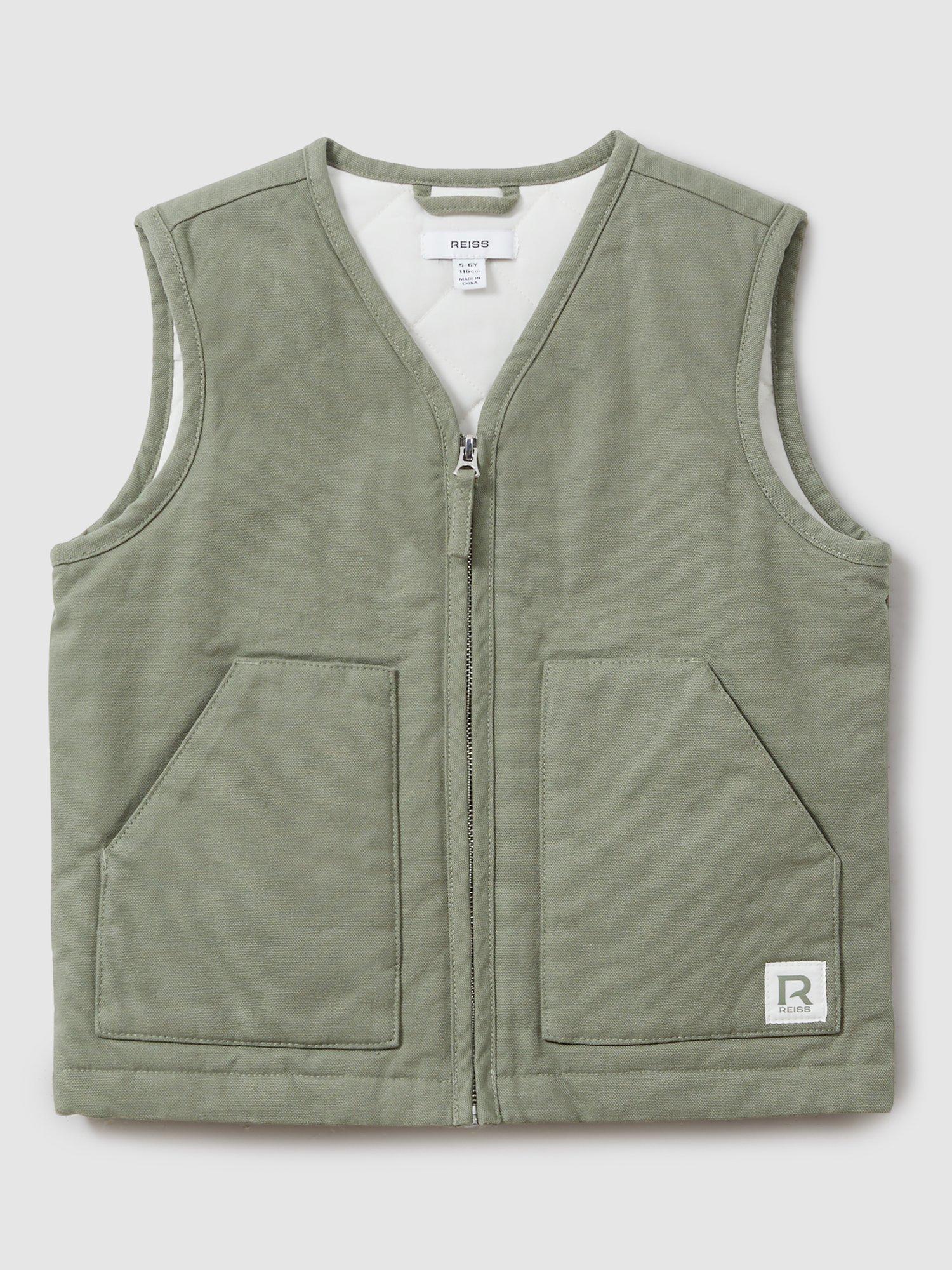 Reiss Kids' Hayes Cotton Gilet, Sage Green