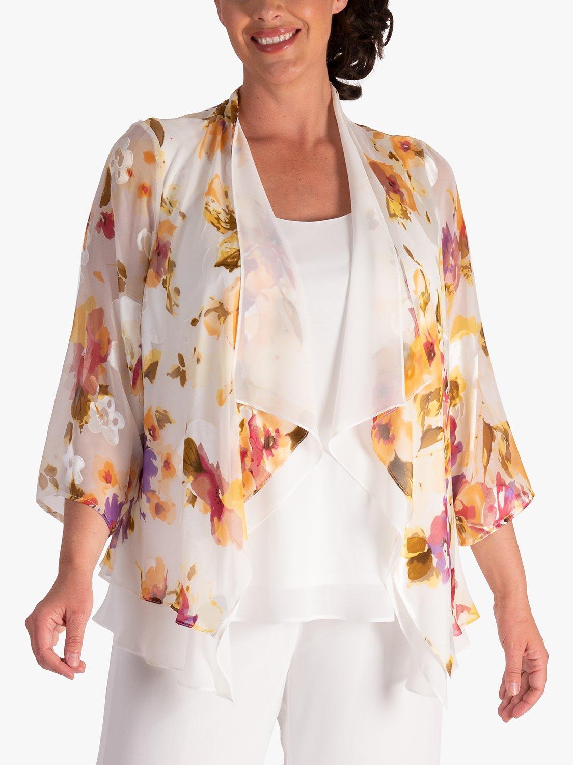 chesca Sunshine Devore Floral Print Shrug, Ivory/Multi