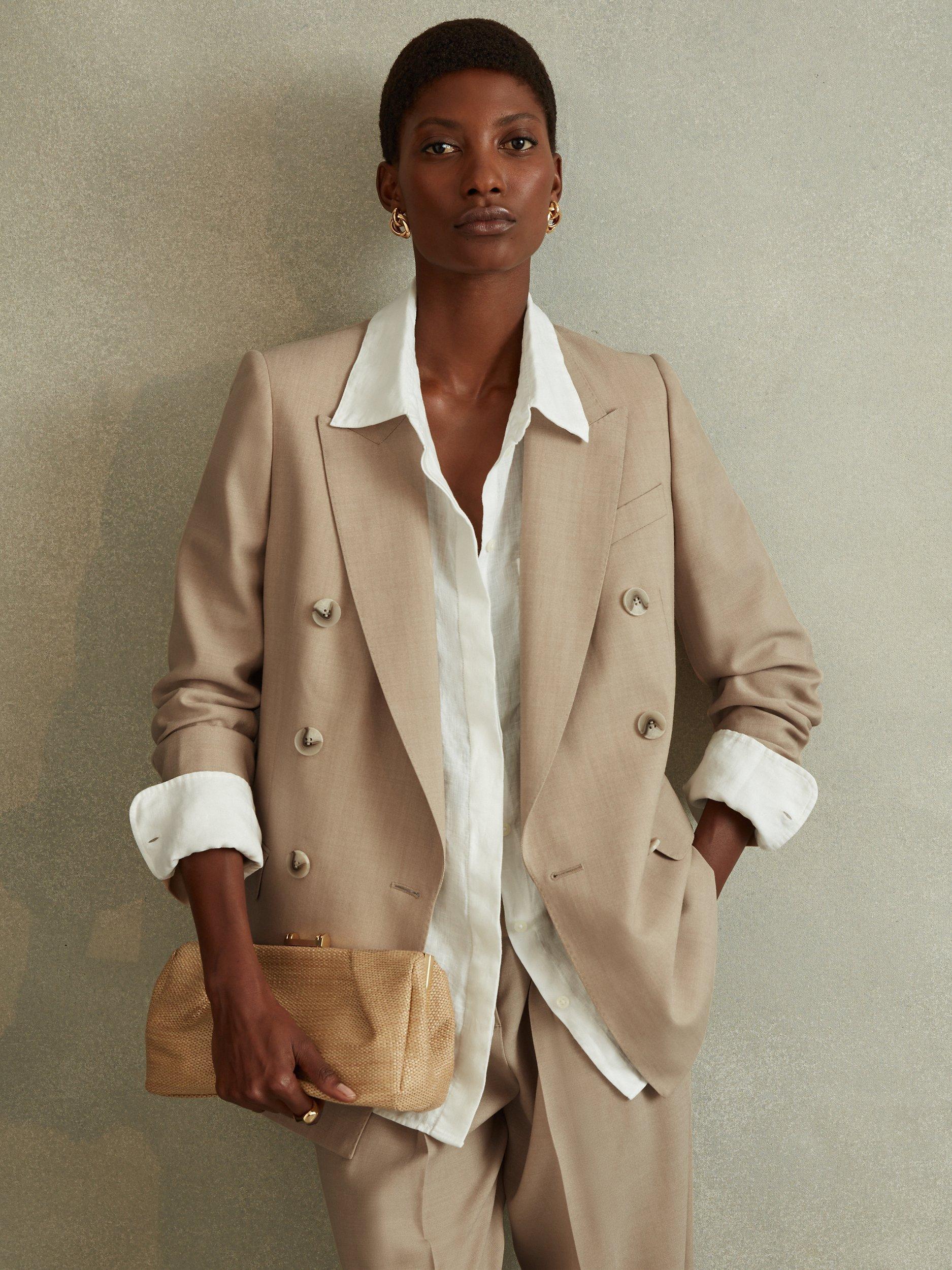 Reiss Sadie Double Breasted Blazer Neutral