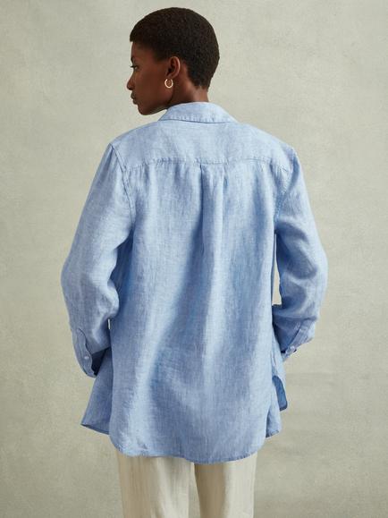 Reiss Belle Long Sleeve Pure Linen Shirt - view 2, Blue