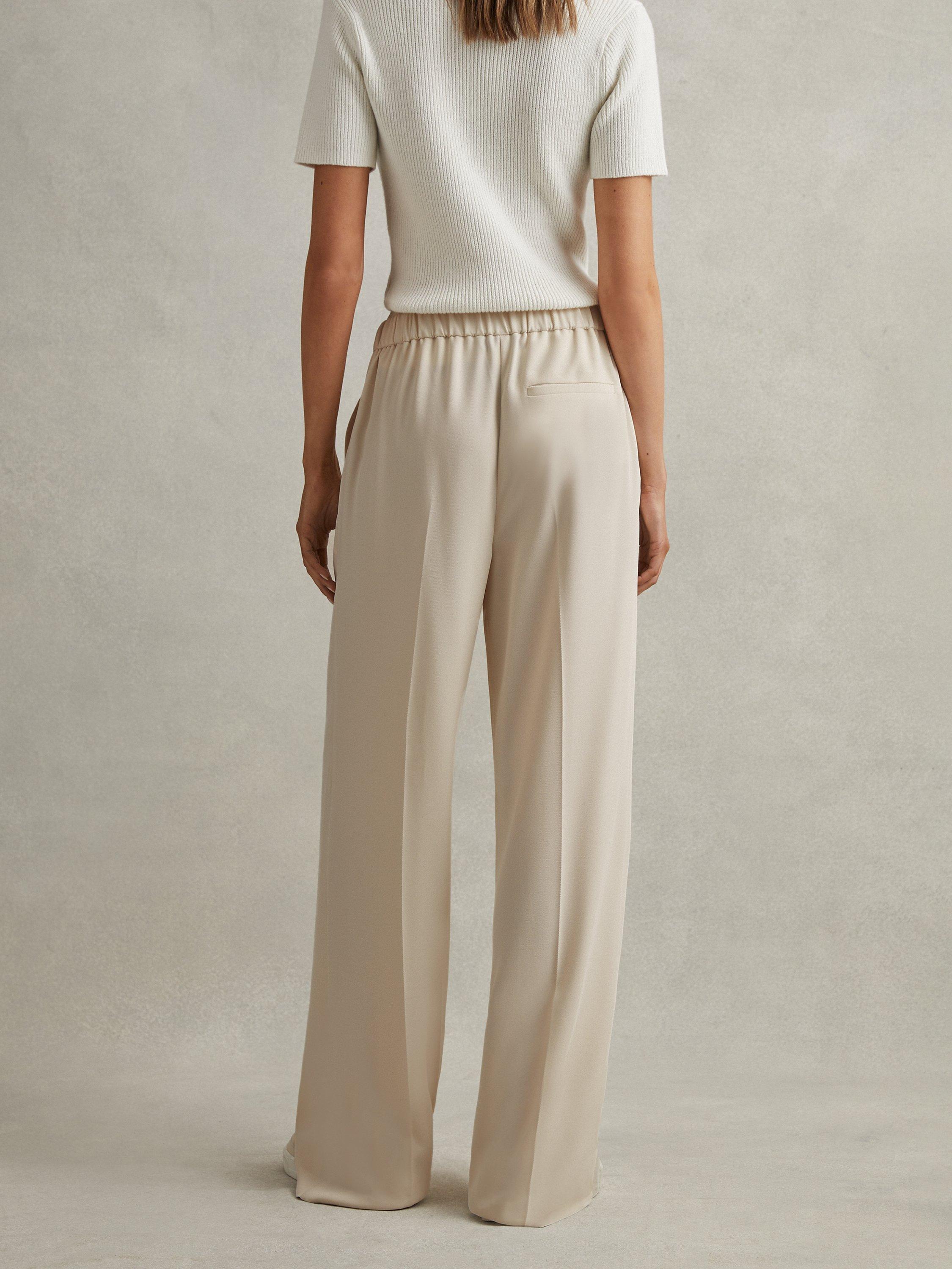 Product image 2 of 5, which shows Reiss Eden Wide Leg Trousers, Cream, 6R