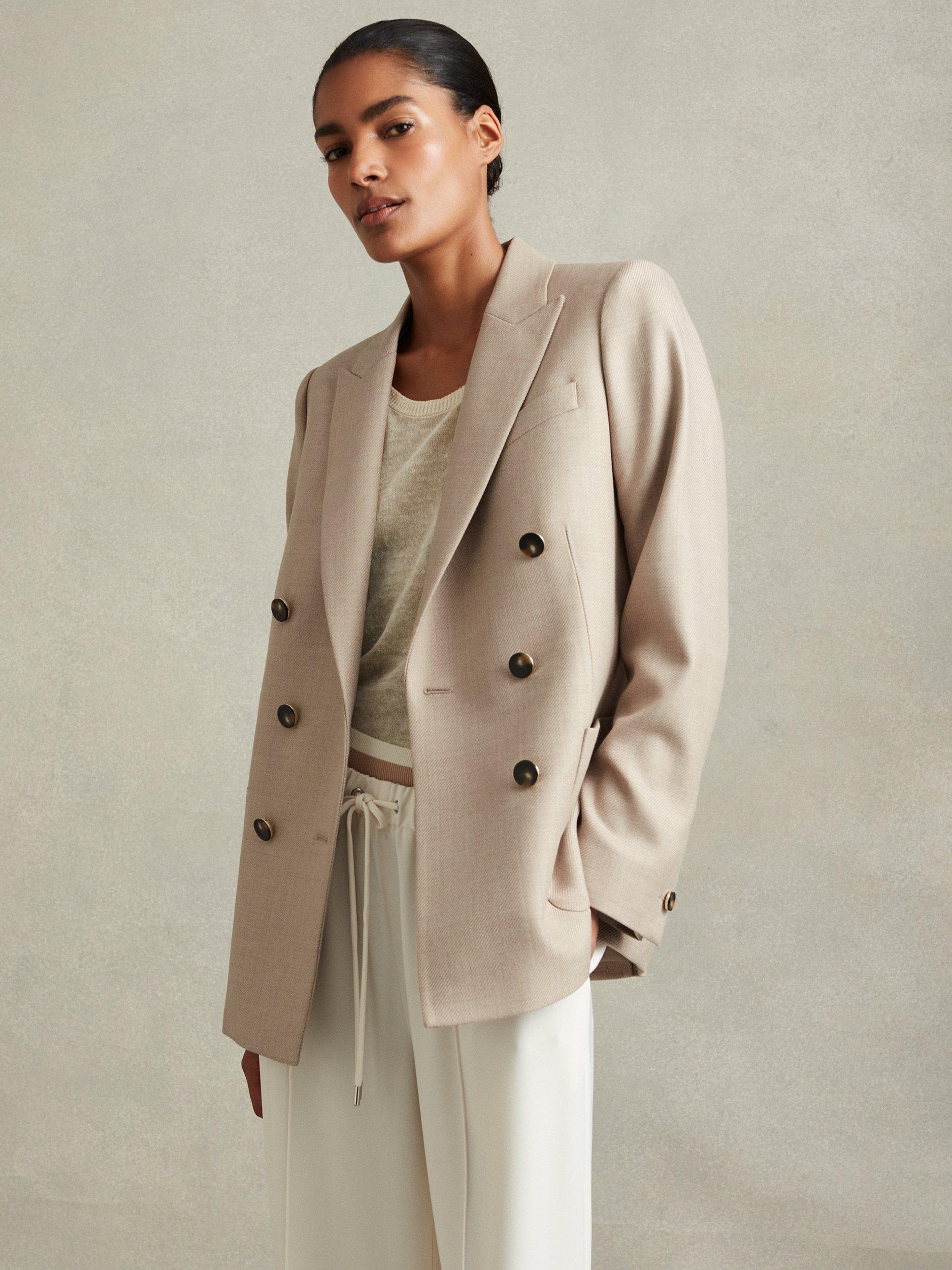 Reiss Harriet Double Breasted Jacket Neutral