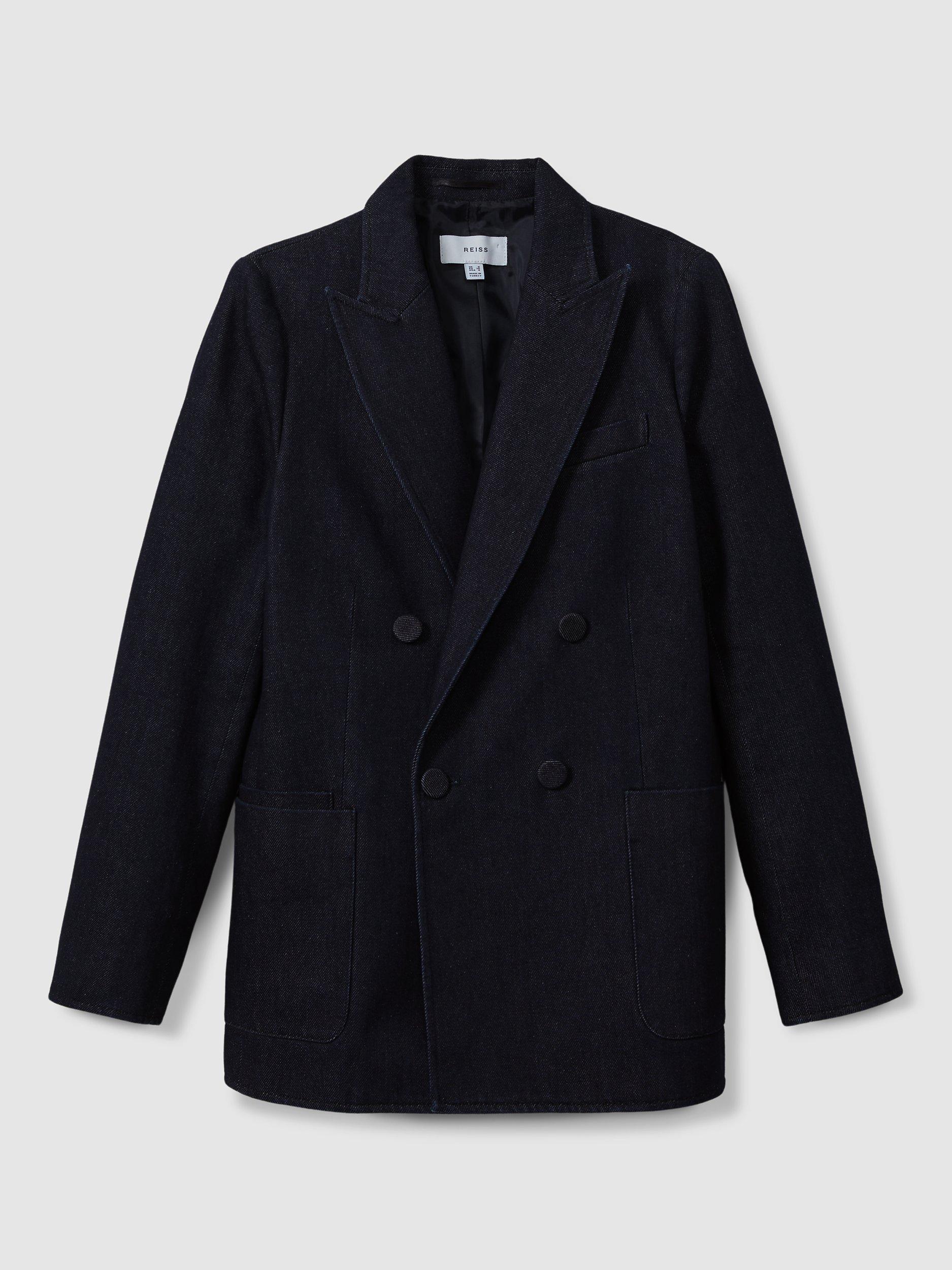 Product image 3 of 5, which shows Reiss Maya Denim Blazer, Dark Blue, 6
