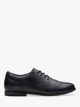 Clarks Kids' Finja Leather Brogue School Shoes, Black Leather