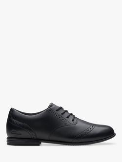 Clarks Kids' Finja Leather Brogue School Shoes, Black Leather, Black Leather