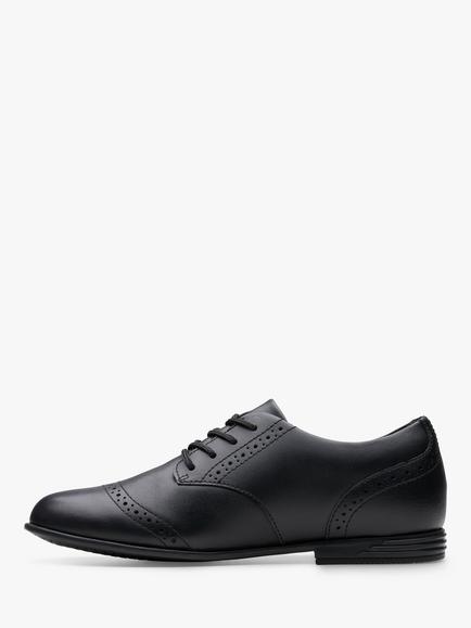 Clarks Kids' Finja Leather Brogue School Shoes, Black Leather - view 2, Black Leather
