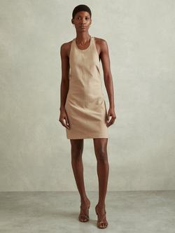 Reiss Cecily Wool Strappy Tie Back Mini Dress, Light Brown, Light Brown