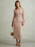 Reiss Cyra Ruched Bodycon Midi Dress, Blush