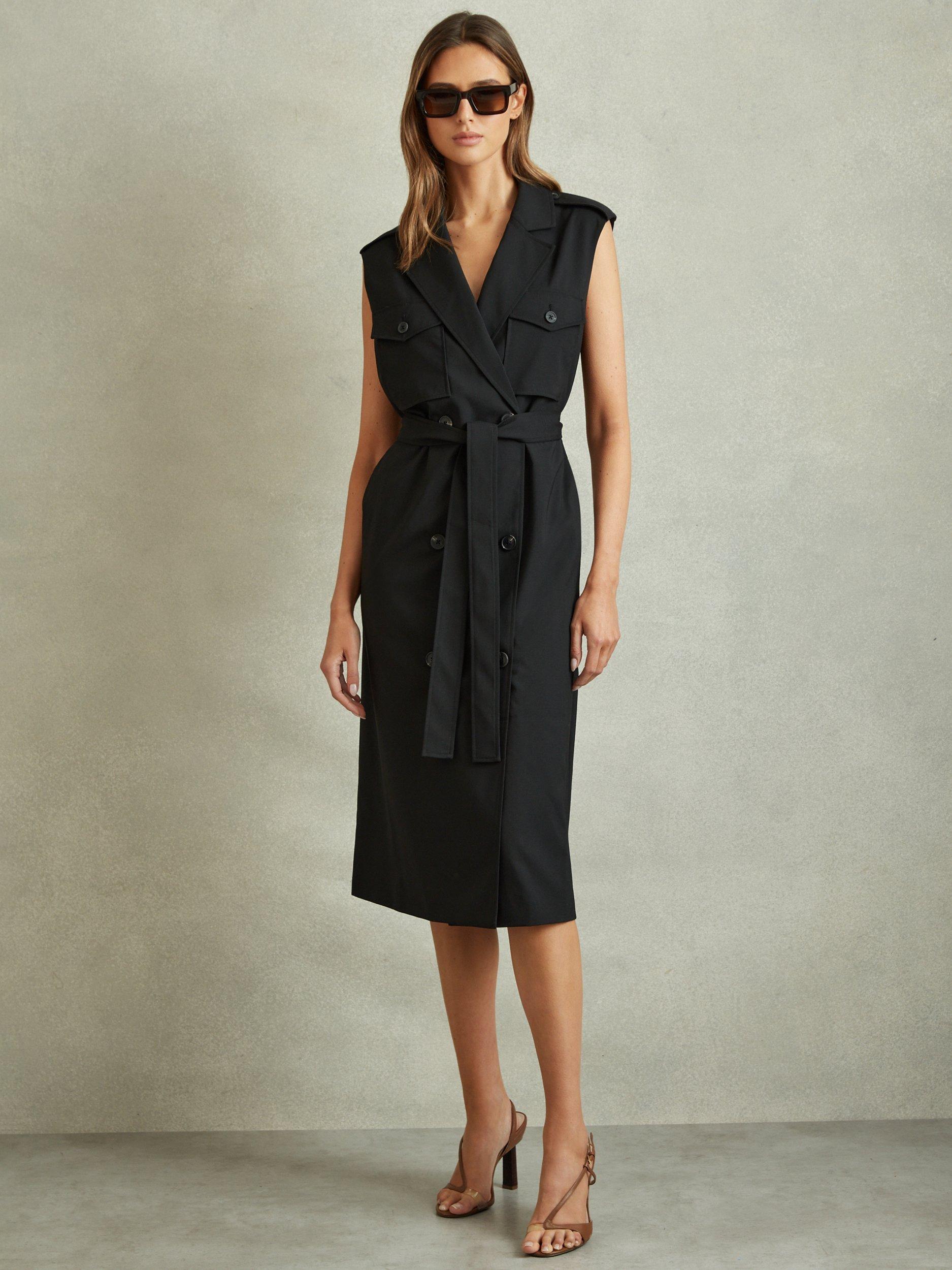 Reiss Kimora Button Front Dress Black