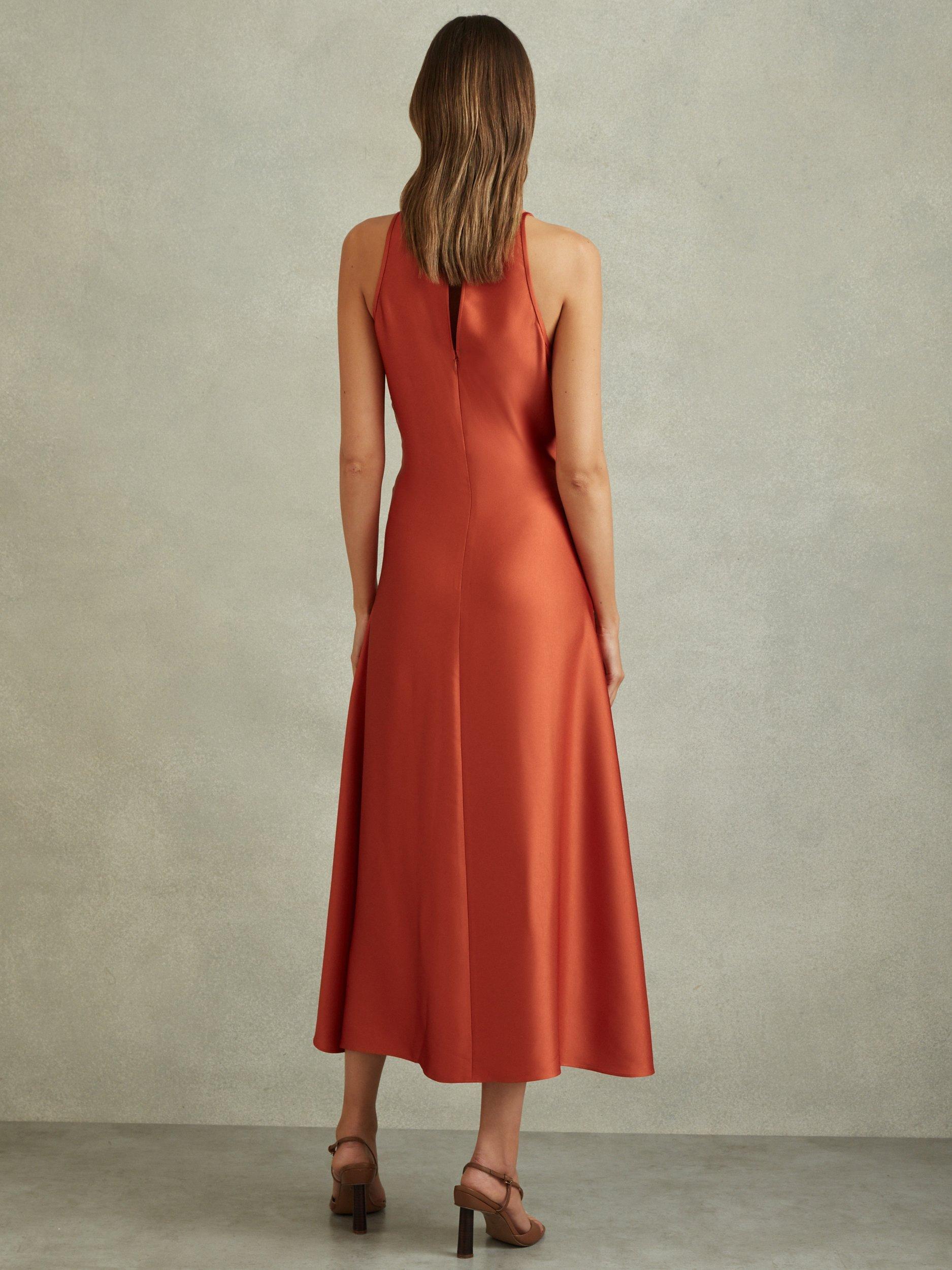 Reiss Micah Drape Occasion Midi Dress, Rust, 6