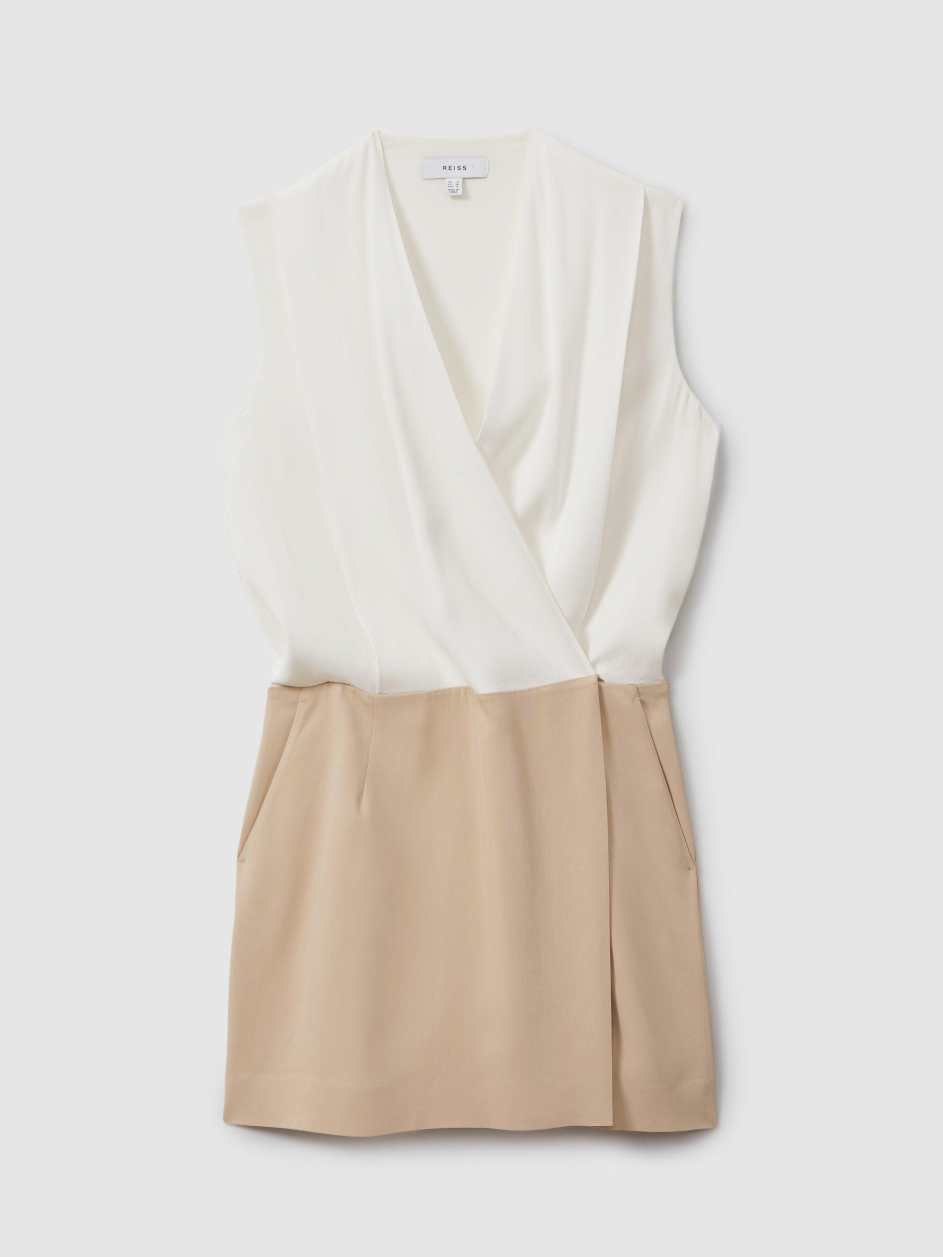 Product image 5 of 5, which shows Reiss Vie Mini Shift Dress, Ivory/Camel, 14