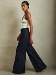Reiss Luca Belted Wide Leg Jeans, Dark Blue