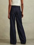 Reiss Luca Belted Wide Leg Jeans, Dark Blue