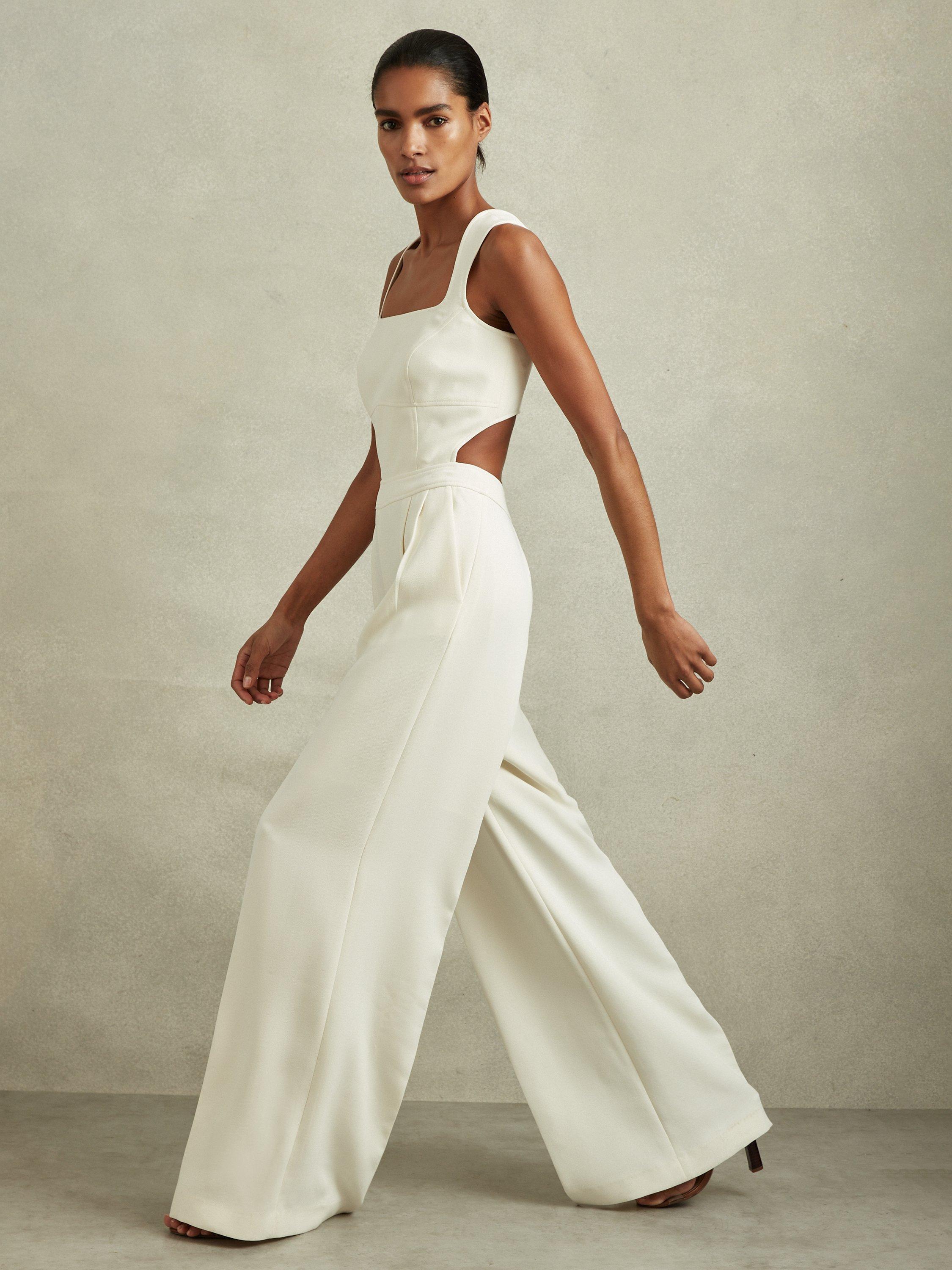 Reiss Dion Cut Out Detail Jumpsuit, Ivory