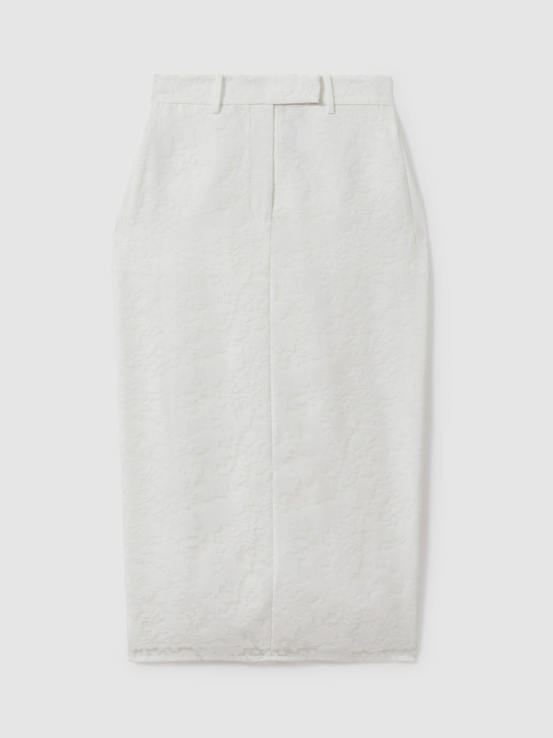 Reiss Denva Burnout Floral Midi Skirt, Ivory
