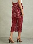 Reiss Flo Lace Pencil Skirt, Burgundy