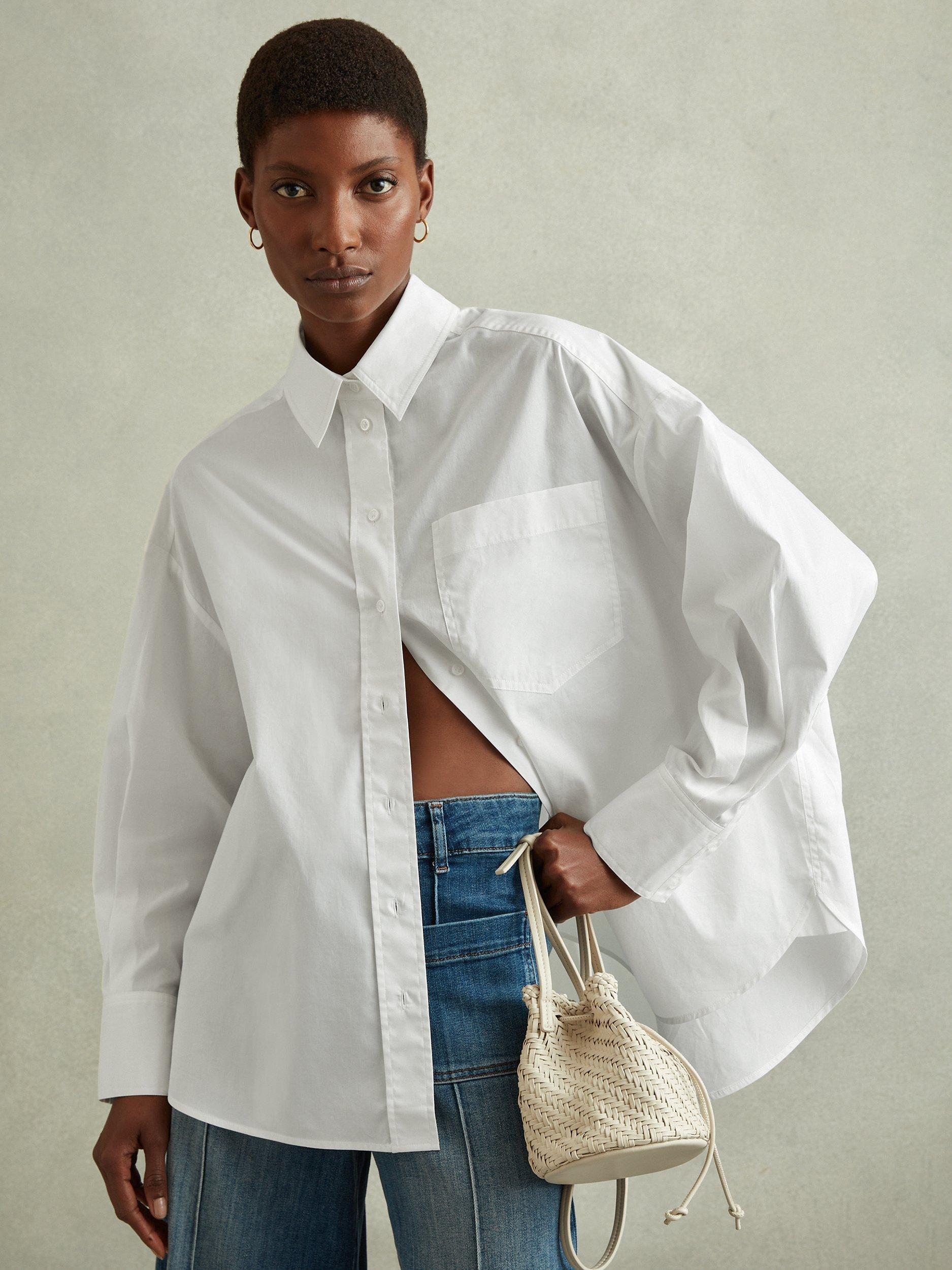 Reiss Edie Cotton Shirt, White, XS