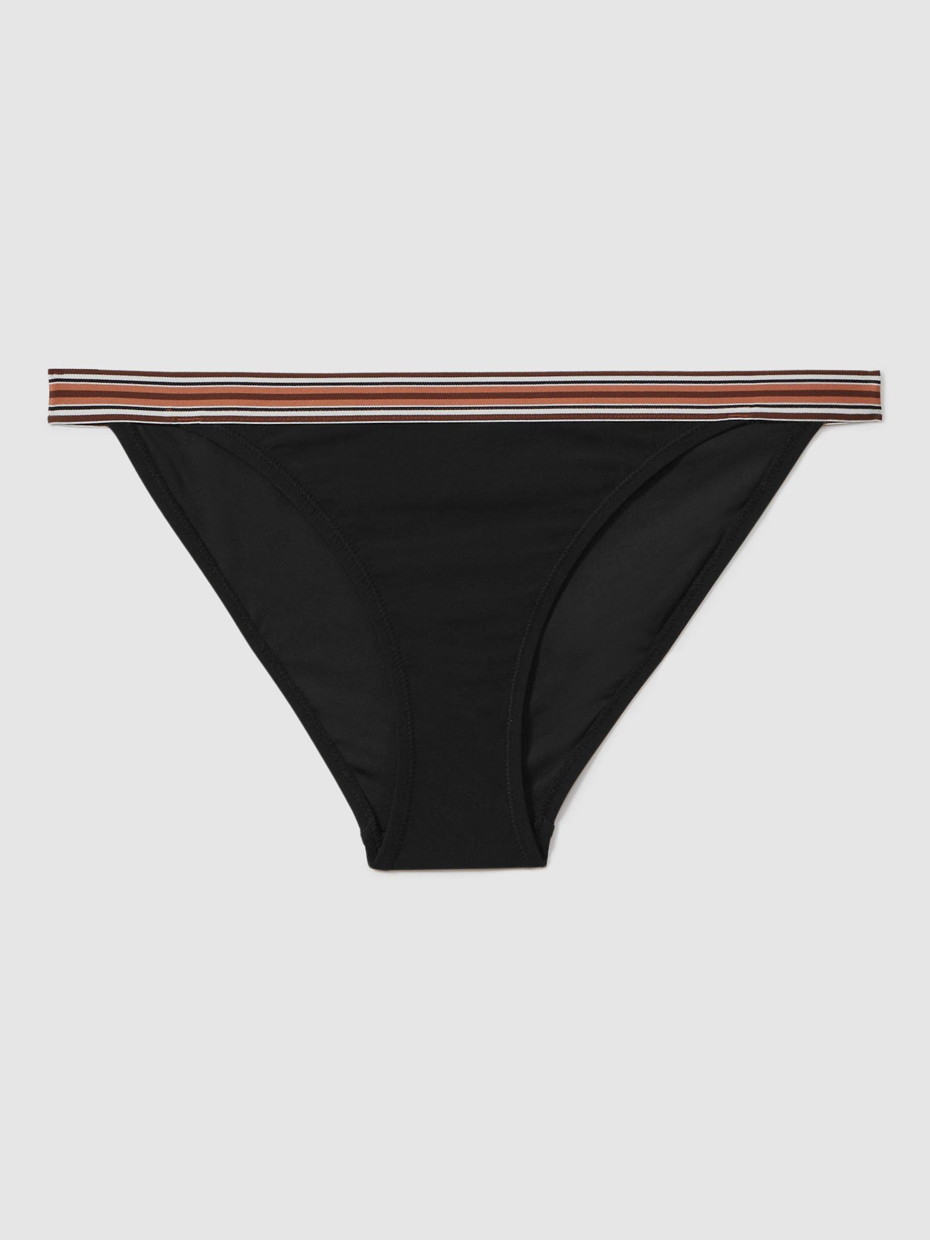 Product image 2 of 4, which shows Reiss Yve Stripe Band Bikini Bottoms, Black/Multi, 6