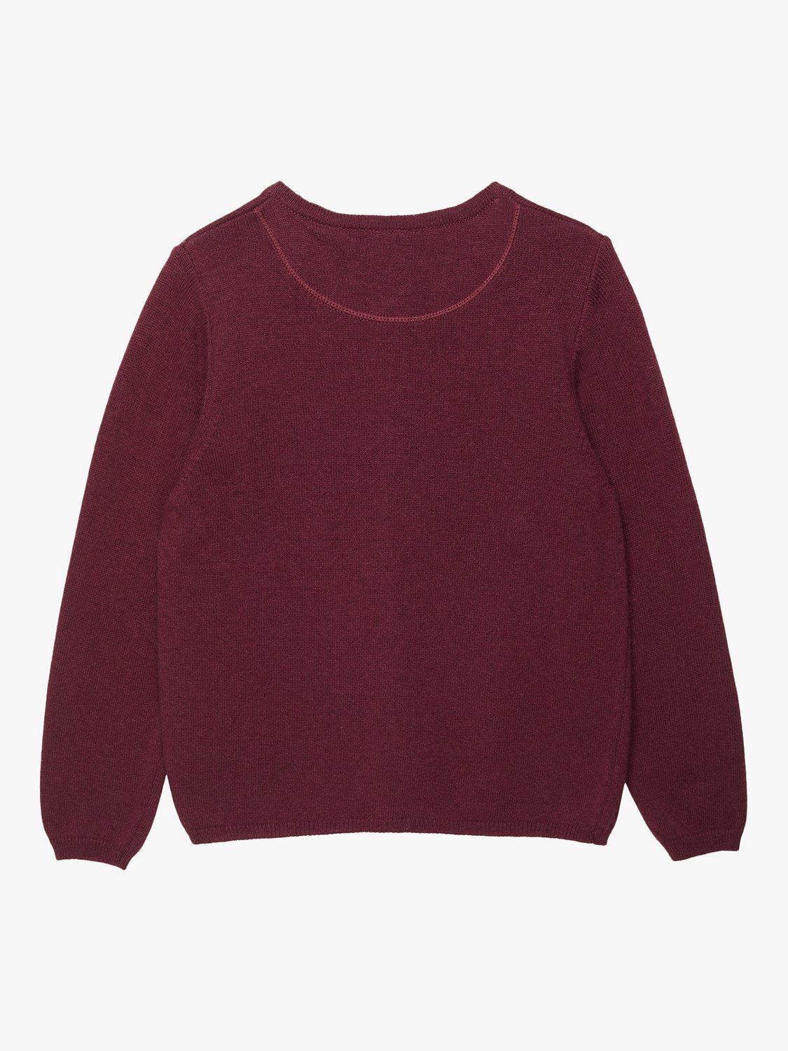 Product image 2 of 4, which shows Trotters Kids' Strawberry Thief Bow Wool Blend Cardigan, Plum/Strawberrythief, 2-3 years