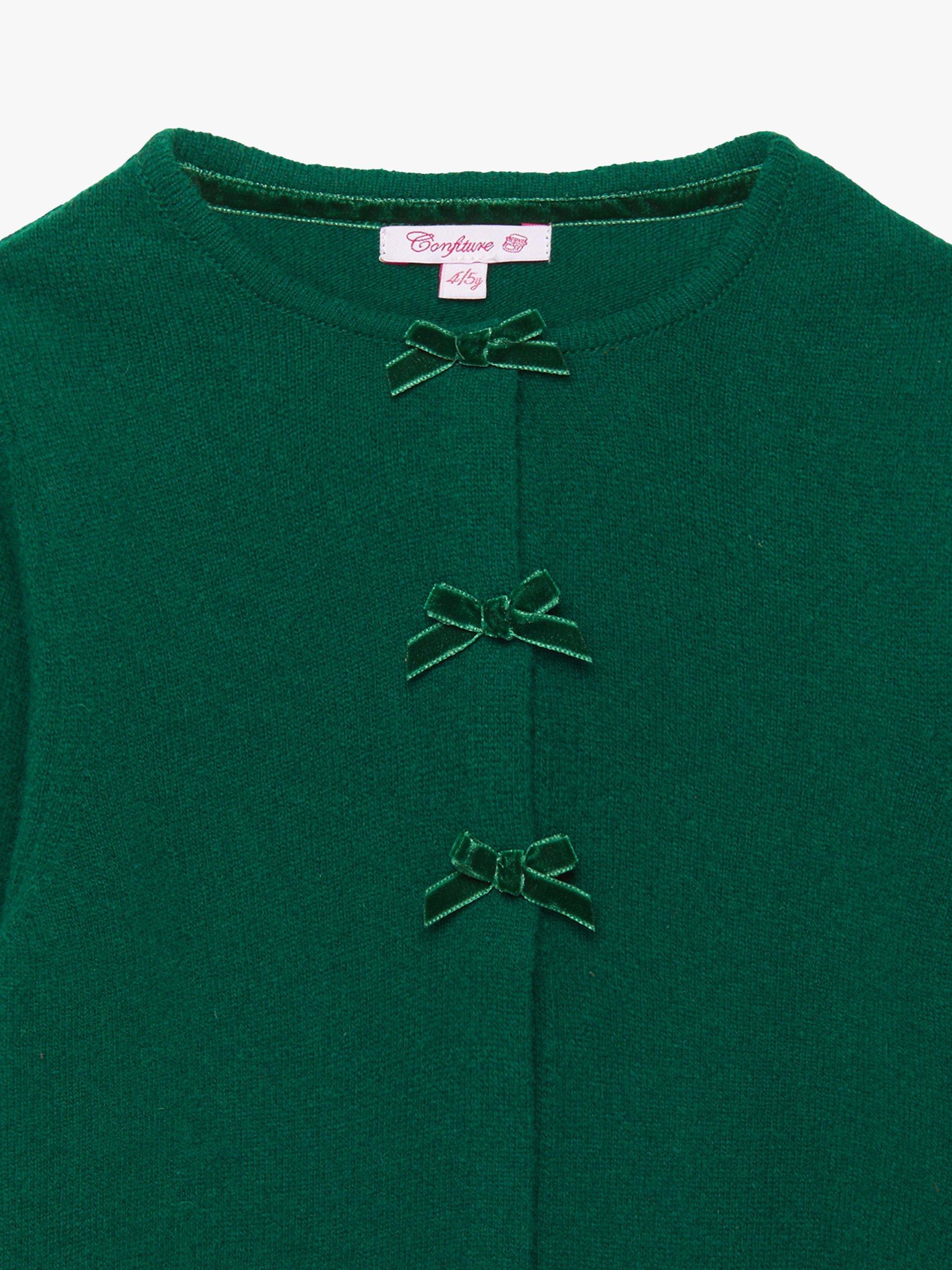Product image 3 of 3, which shows Trotters Kids' Velvet Bow Cardigan, Forest Green, 2-3 years