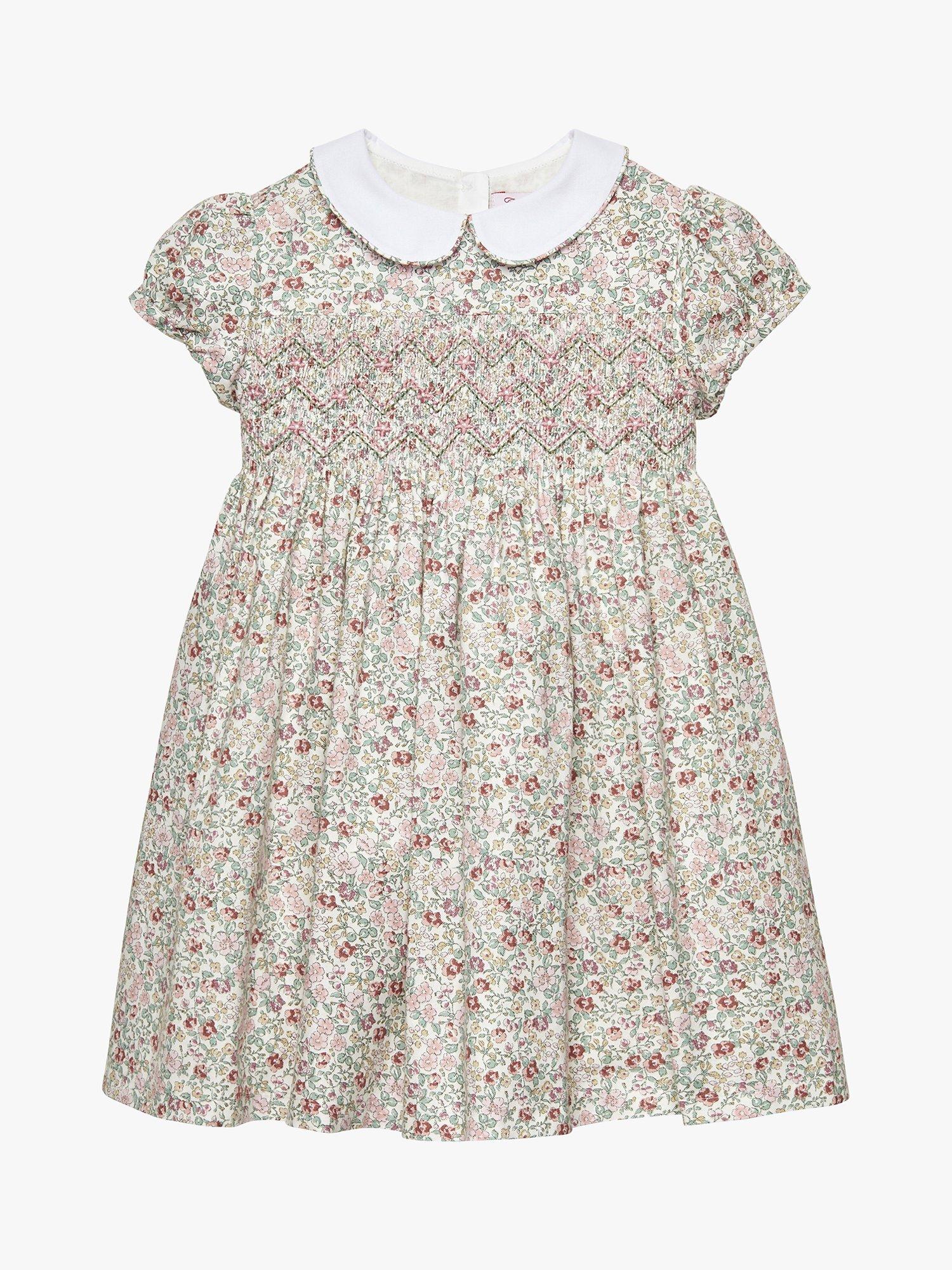 Product image 1 of 7, which shows Trotters Kids' Arabella Floral Smocked Dress, Pink/Multi, 2 years
