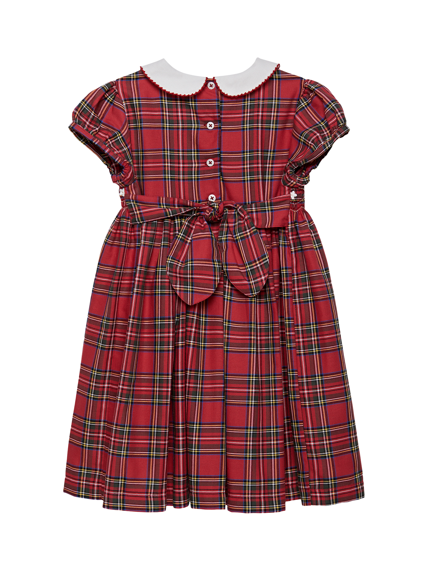 Product image 2 of 3, which shows Trotters Kids' Charlotte Tartan Smocked Dress, Red Tartan, 2 years