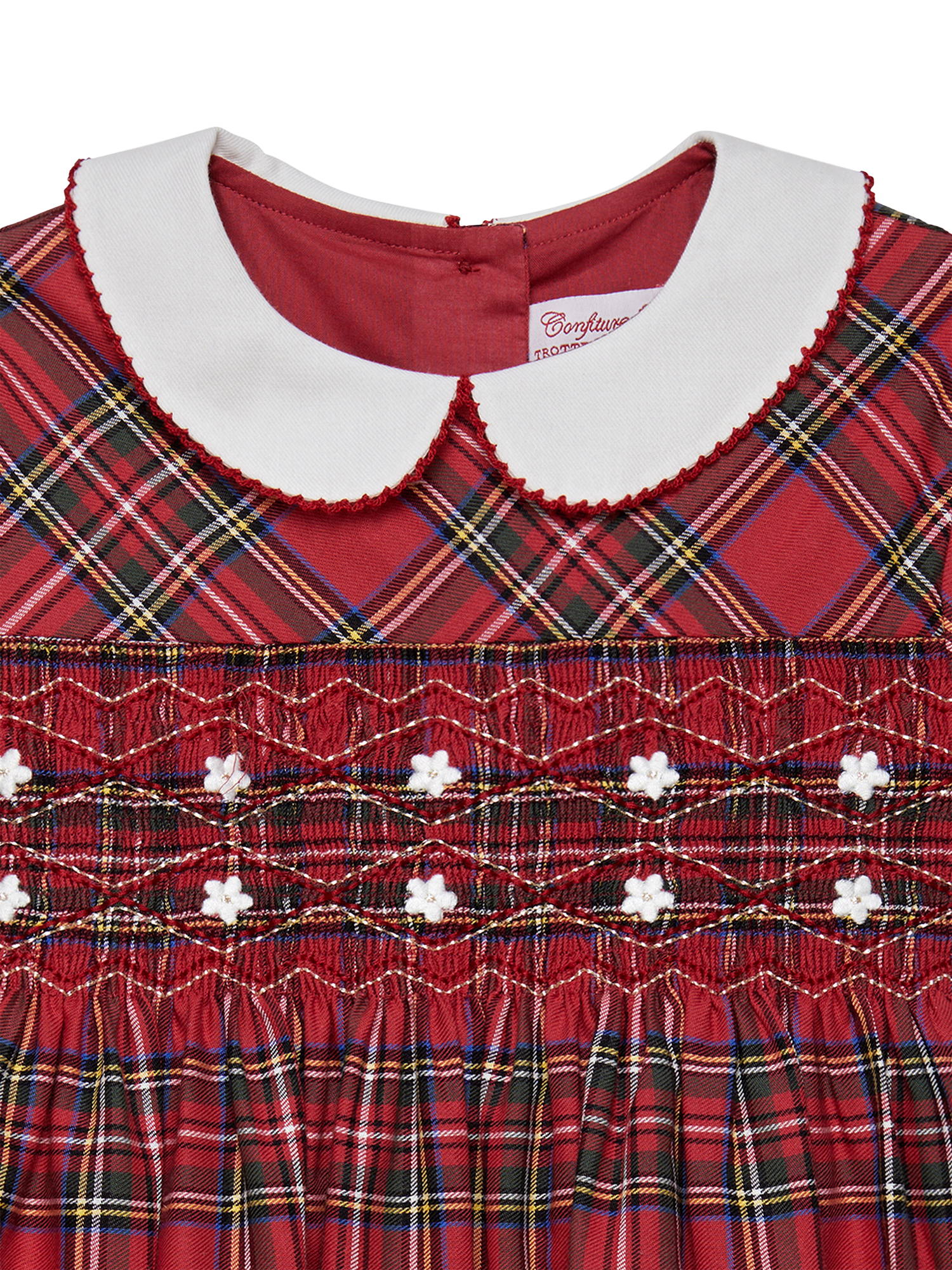 Product image 3 of 3, which shows Trotters Kids' Charlotte Tartan Smocked Dress, Red Tartan, 2 years