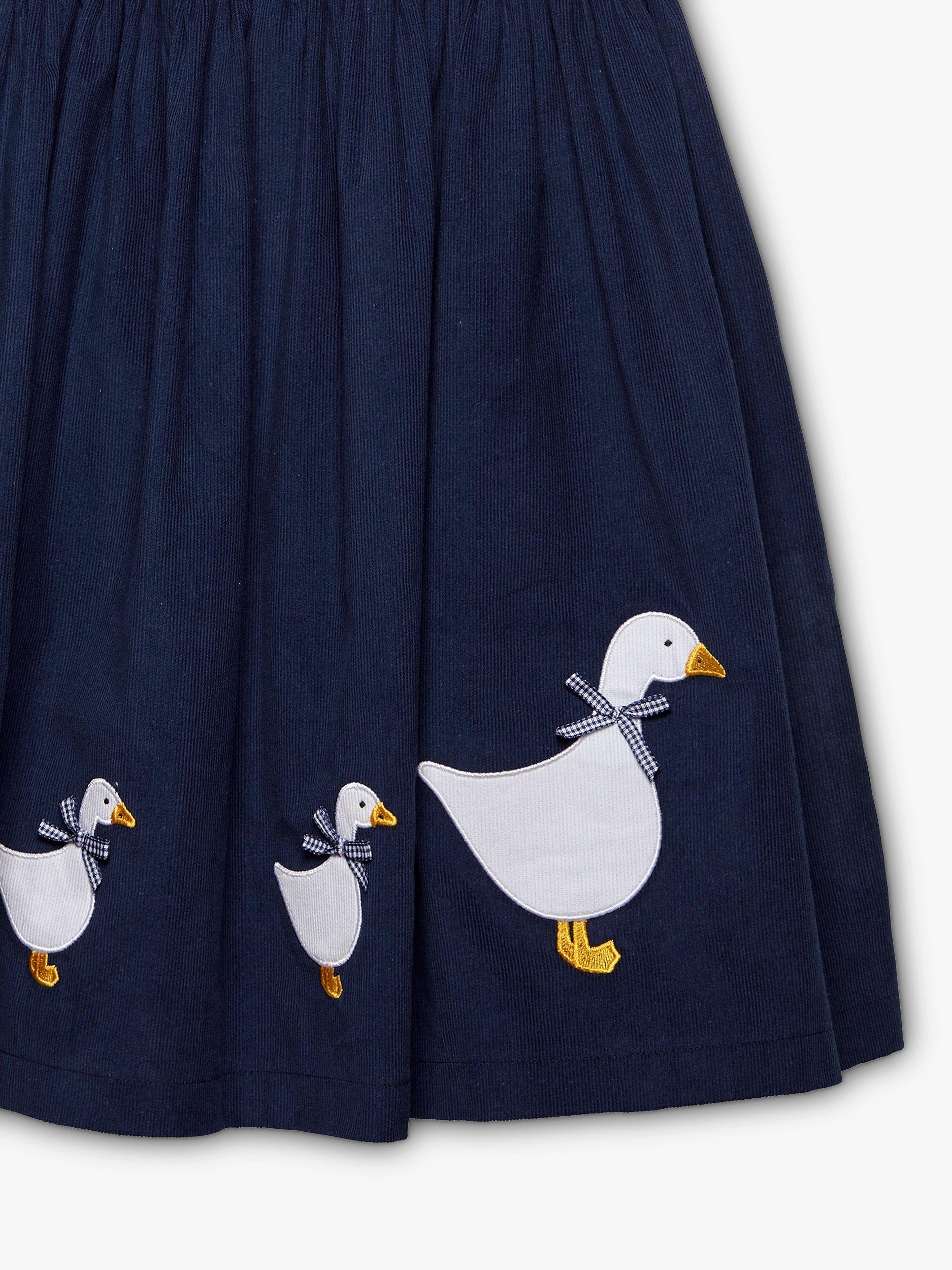 Product image 3 of 5, which shows Trotters Kids' Duck Pinafore Dress, Navy, 2 years
