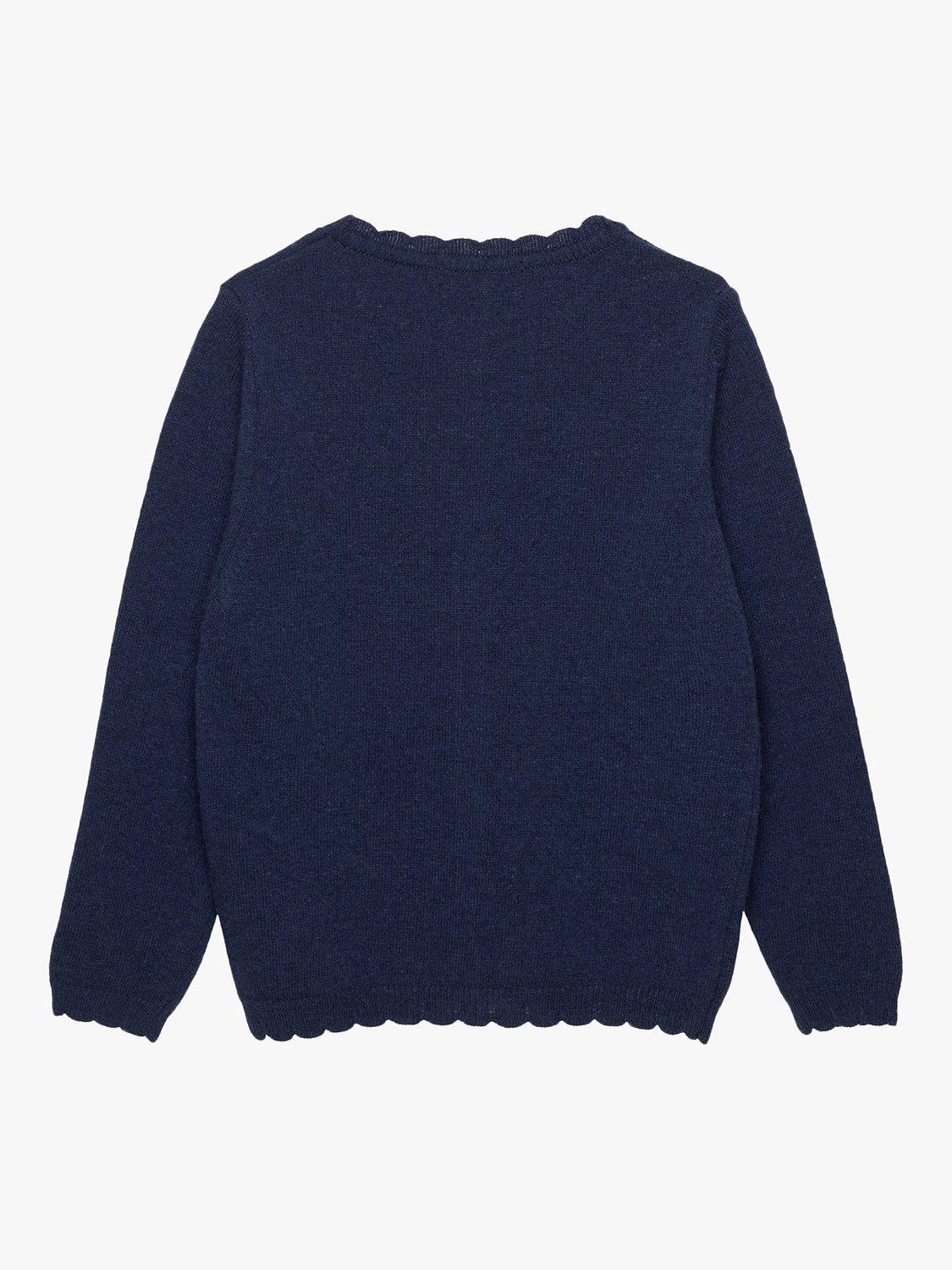 Product image 2 of 4, which shows Trotters Kids' Bunny Wool Blend Cardigan, Navy, 2-3 years