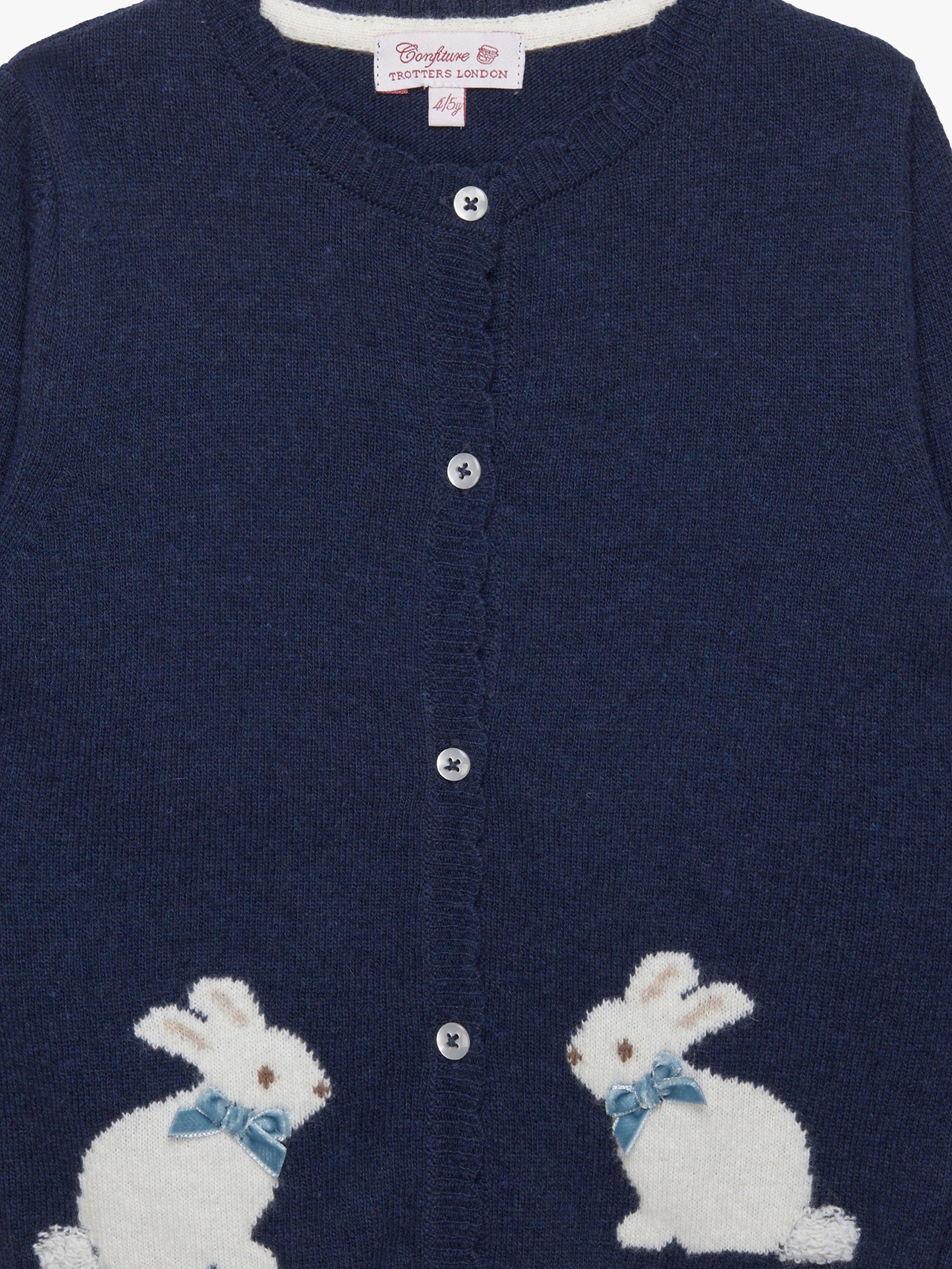 Product image 3 of 4, which shows Trotters Kids' Bunny Wool Blend Cardigan, Navy, 2-3 years