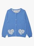 Trotters Kids' Floret Heart Cardigan, Azure Blue