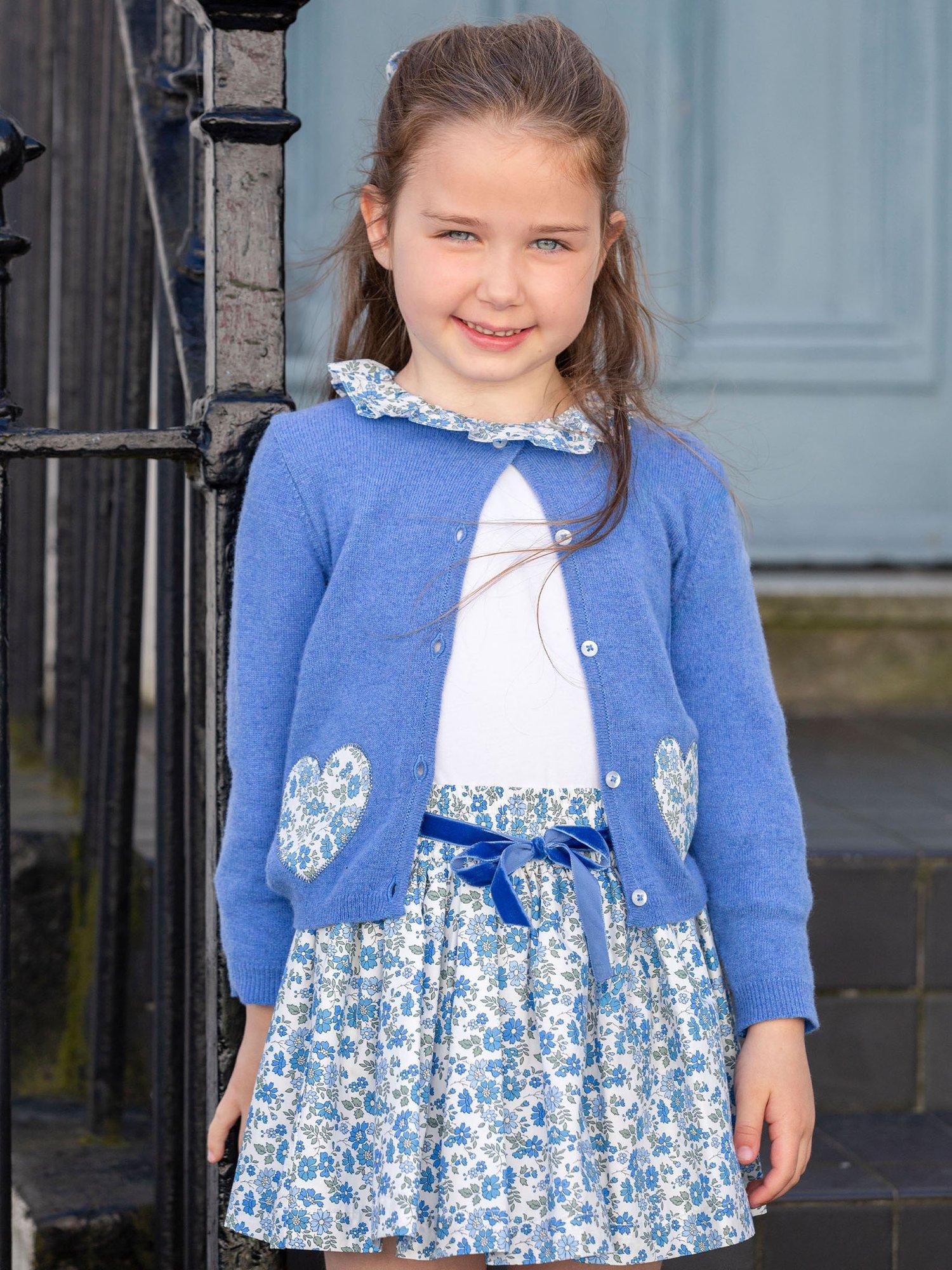 Product image 5 of 5, which shows Trotters Kids' Floret Heart Cardigan, Azure Blue, 2-3 years