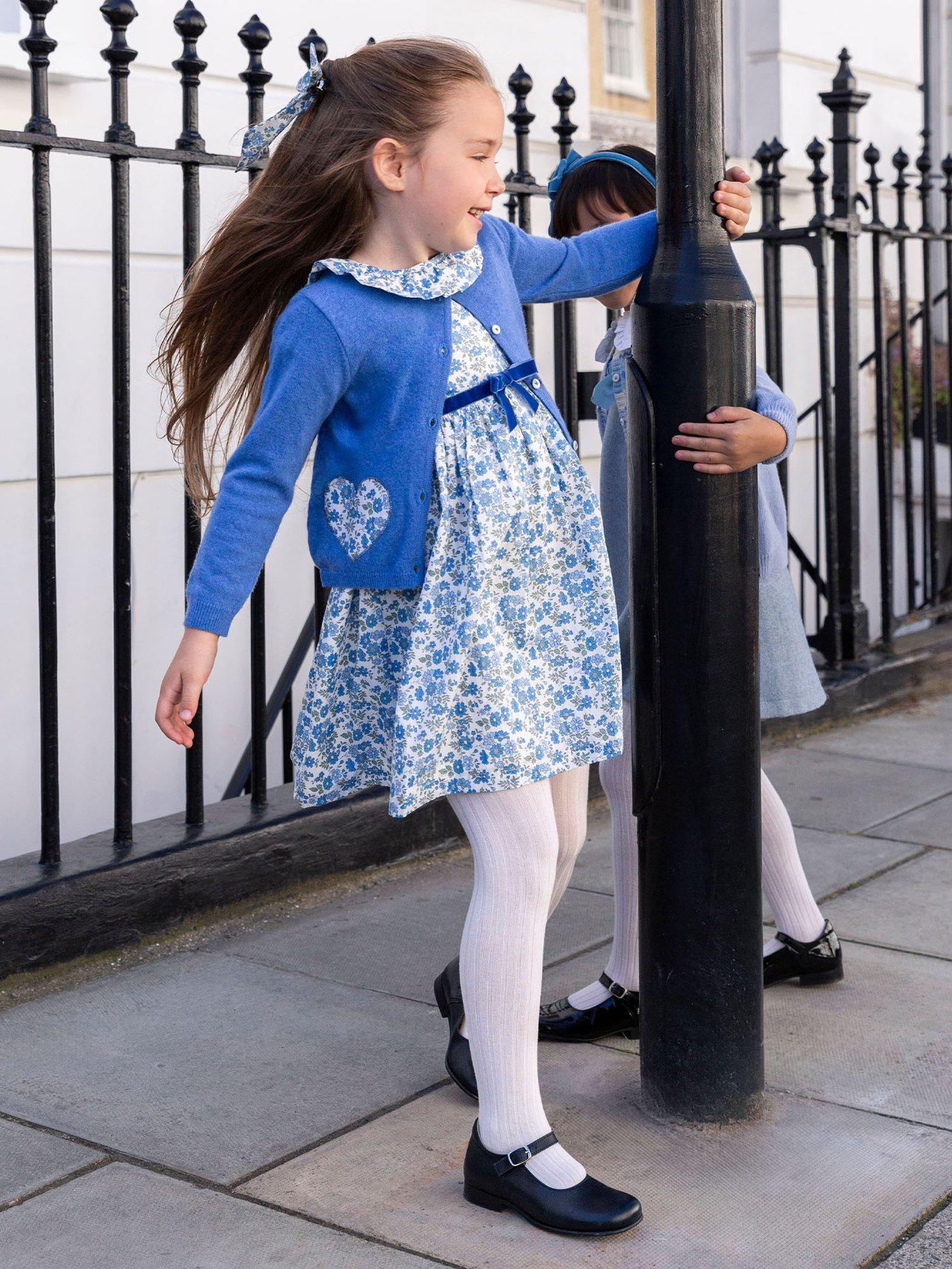 Product image 4 of 5, which shows Trotters Kids' Floret Heart Cardigan, Azure Blue, 2-3 years
