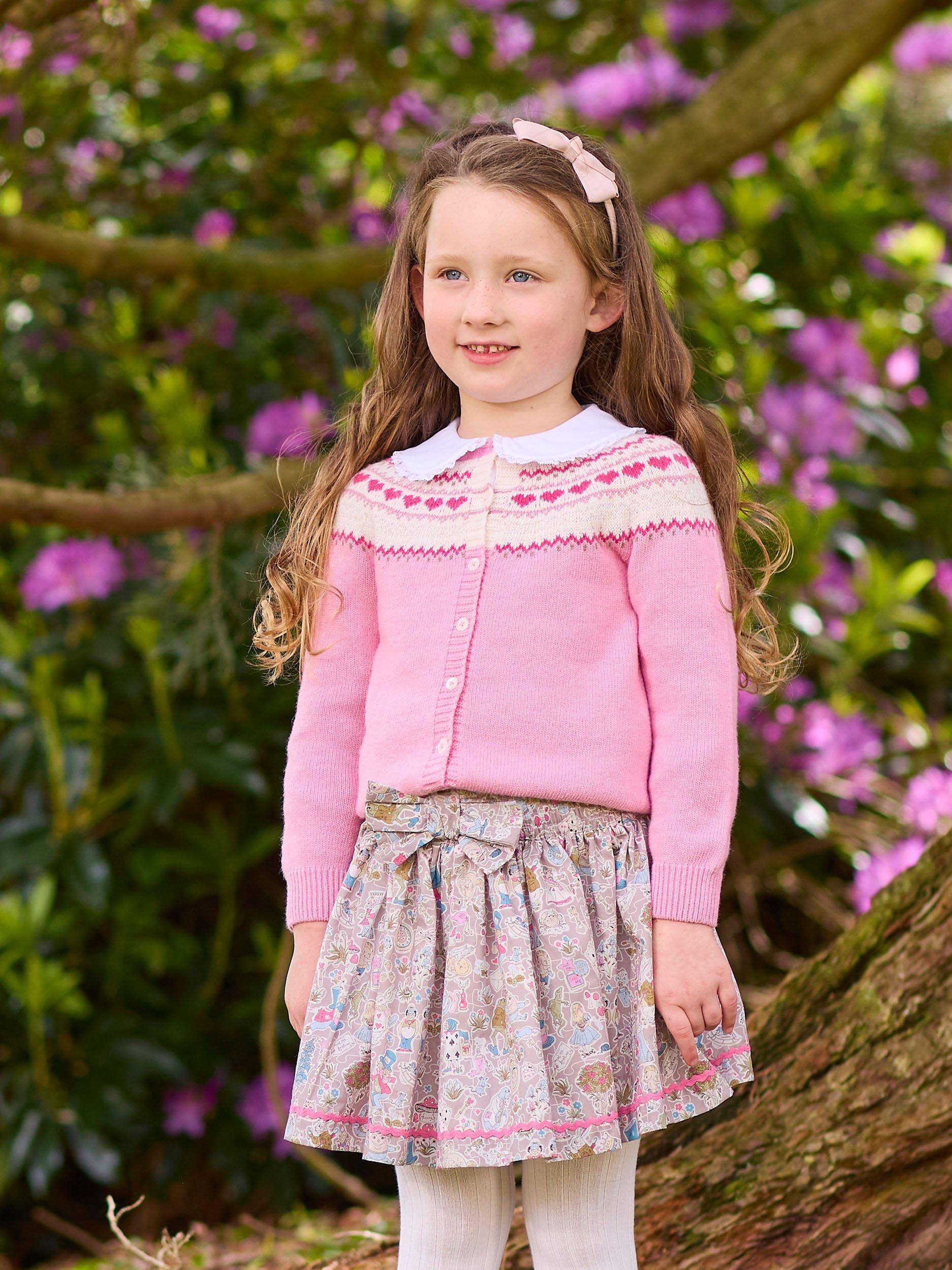 Product image 6 of 6, which shows Trotters Kids' Natasha Fairisle Cardigan, Rose Pink, 2-3 years