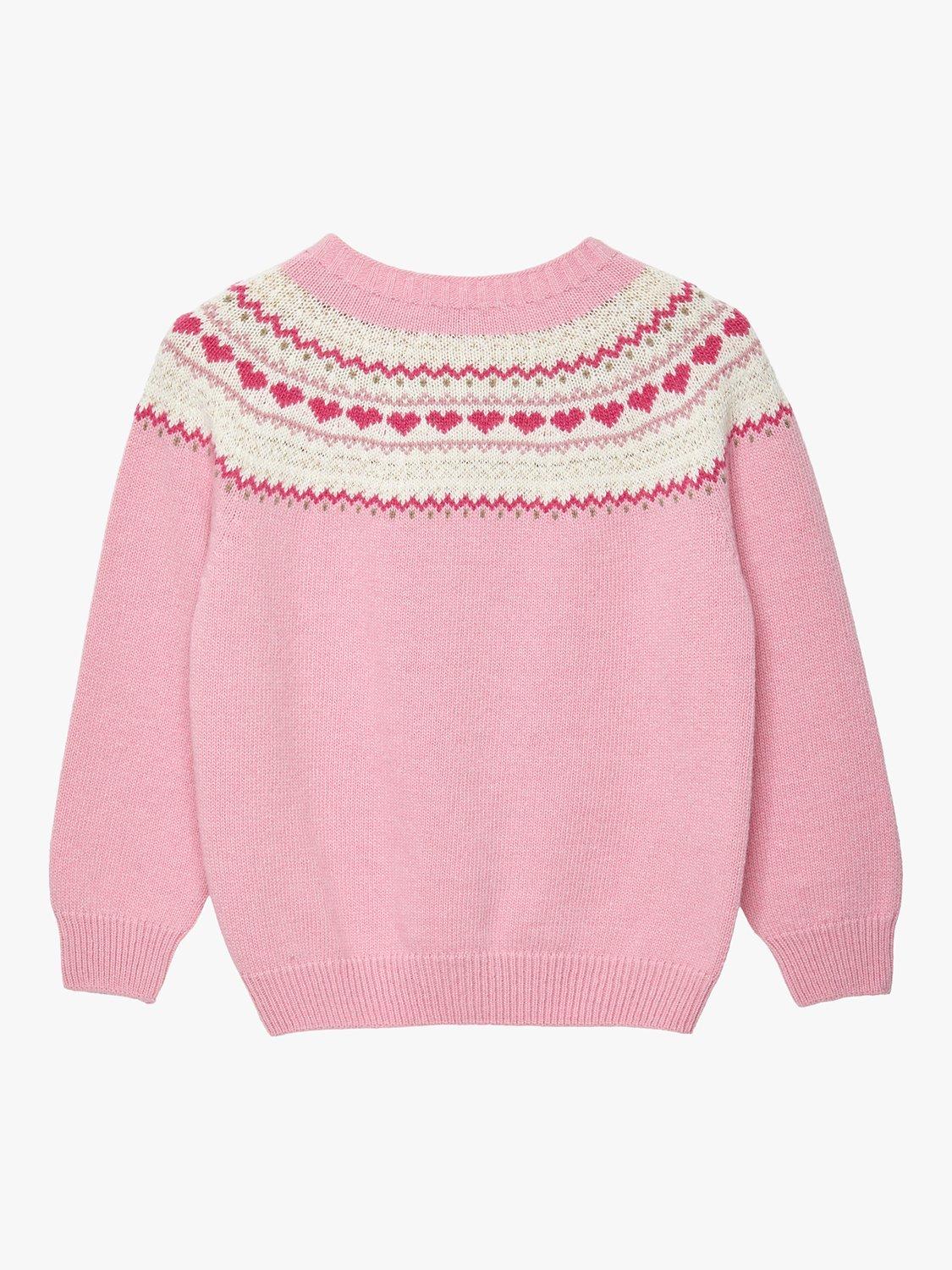 Product image 2 of 6, which shows Trotters Kids' Natasha Fairisle Cardigan, Rose Pink, 2-3 years