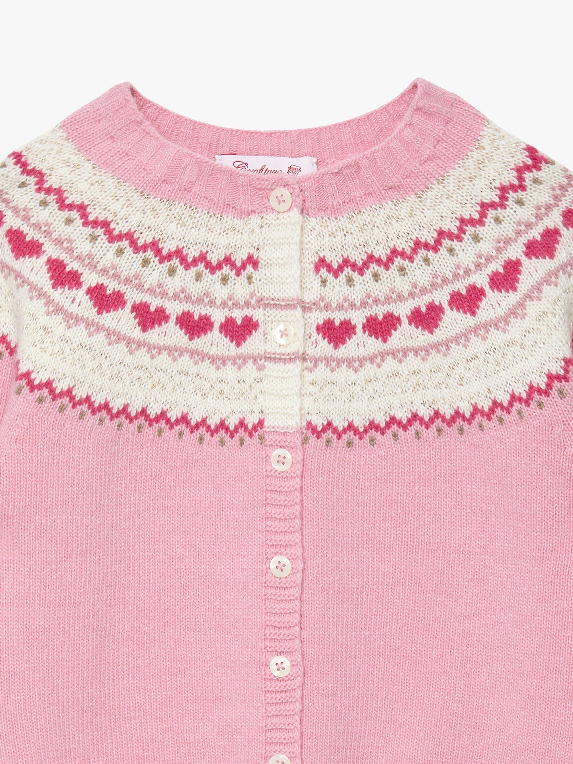Product image 3 of 6, which shows Trotters Kids' Natasha Fairisle Cardigan, Rose Pink, 2-3 years